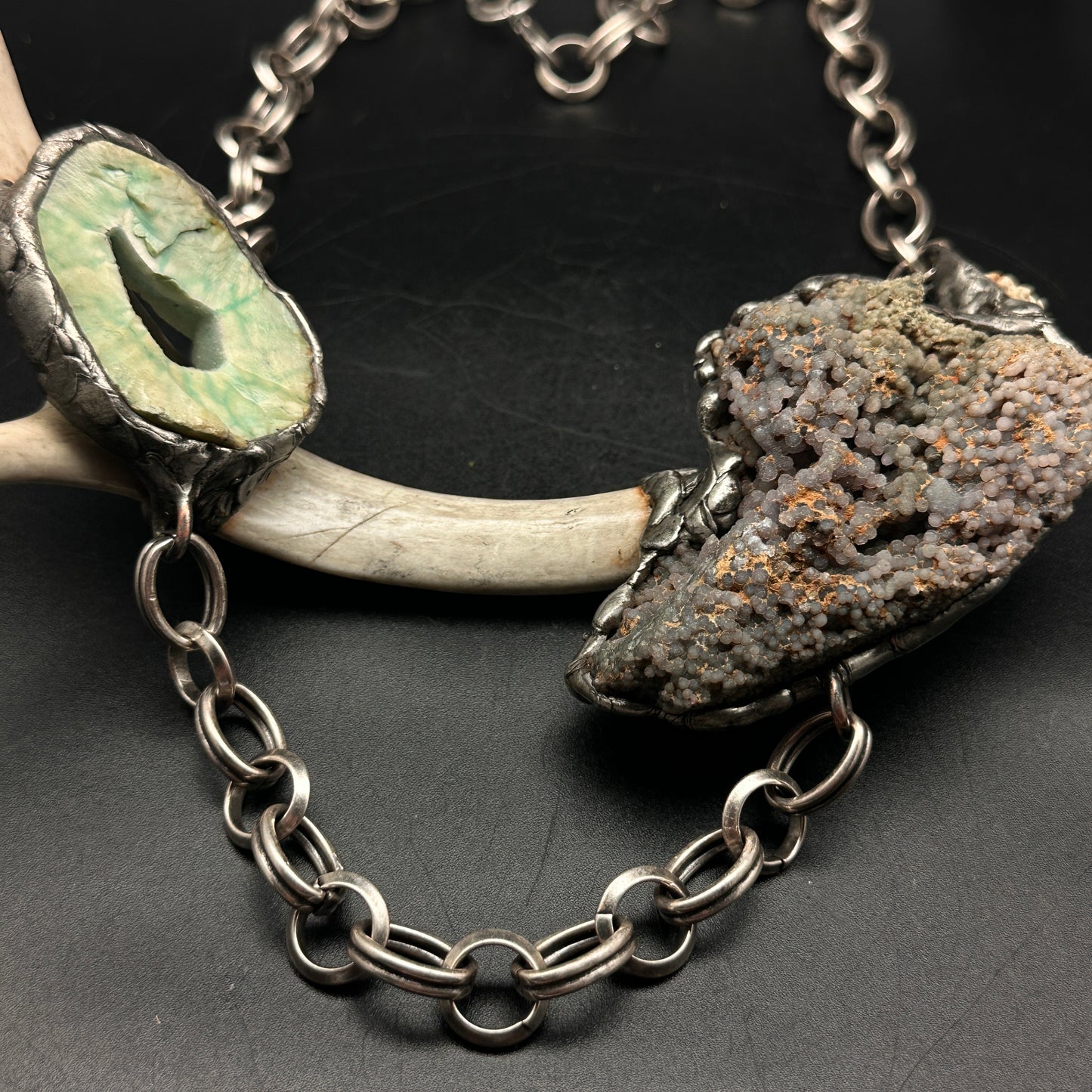 Øzion ~ Antler Necklace With Grape Agate & Green Agate