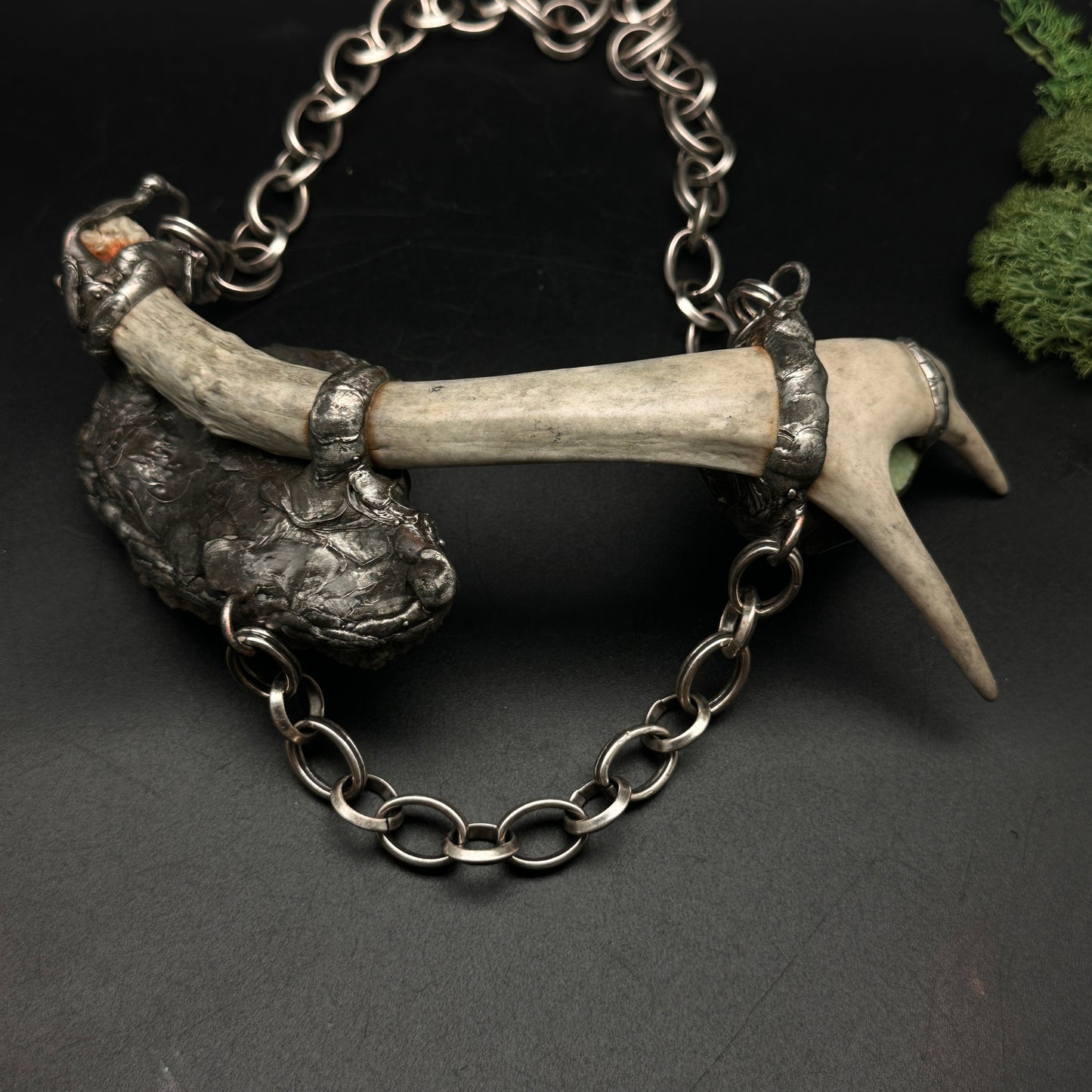 Øzion ~ Antler Necklace With Grape Agate & Green Agate
