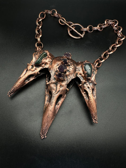 Triplets ~ Raven Copper Electroformed Necklace