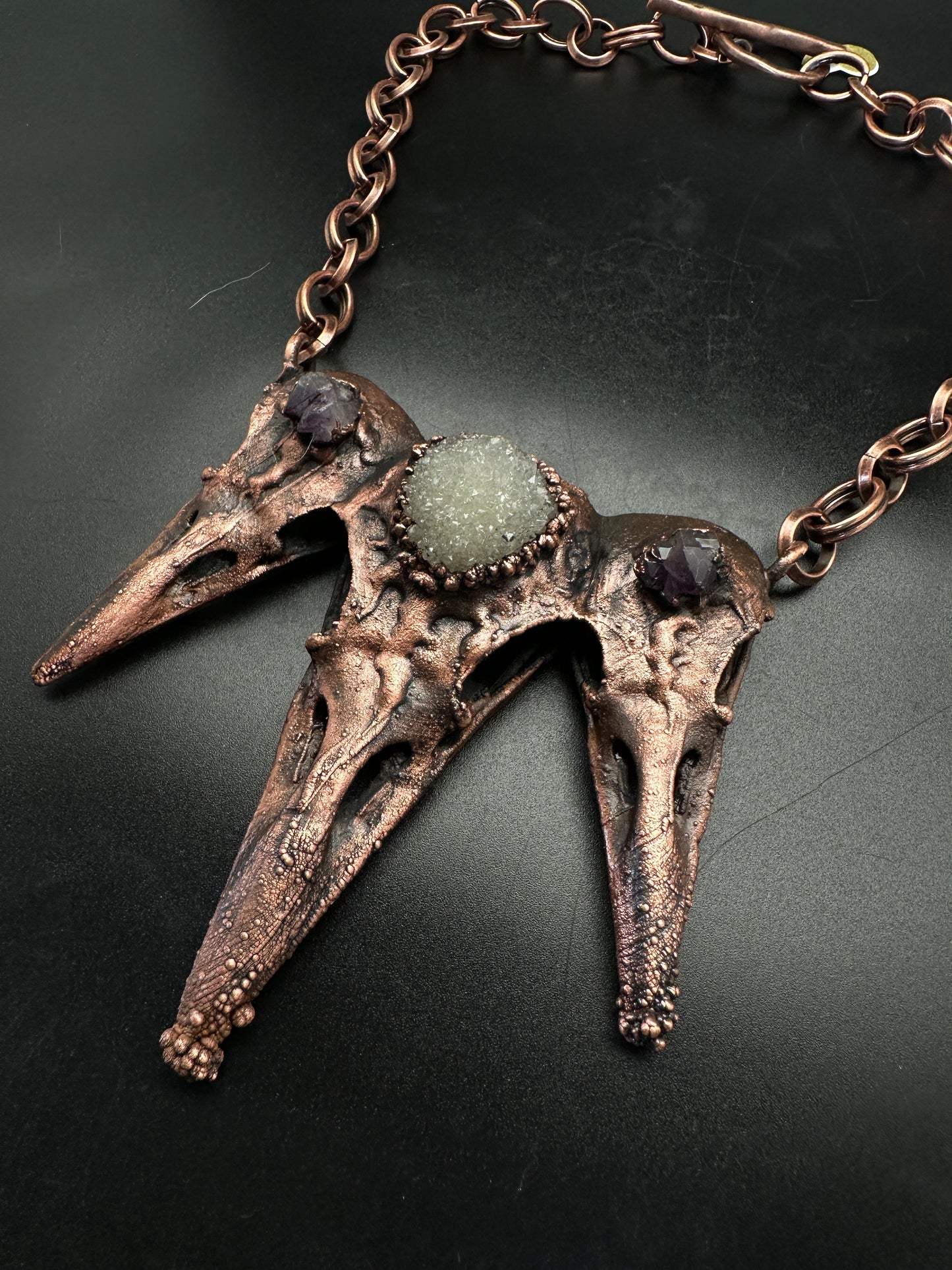 Triplets ~ Raven Copper Electroformed Necklace