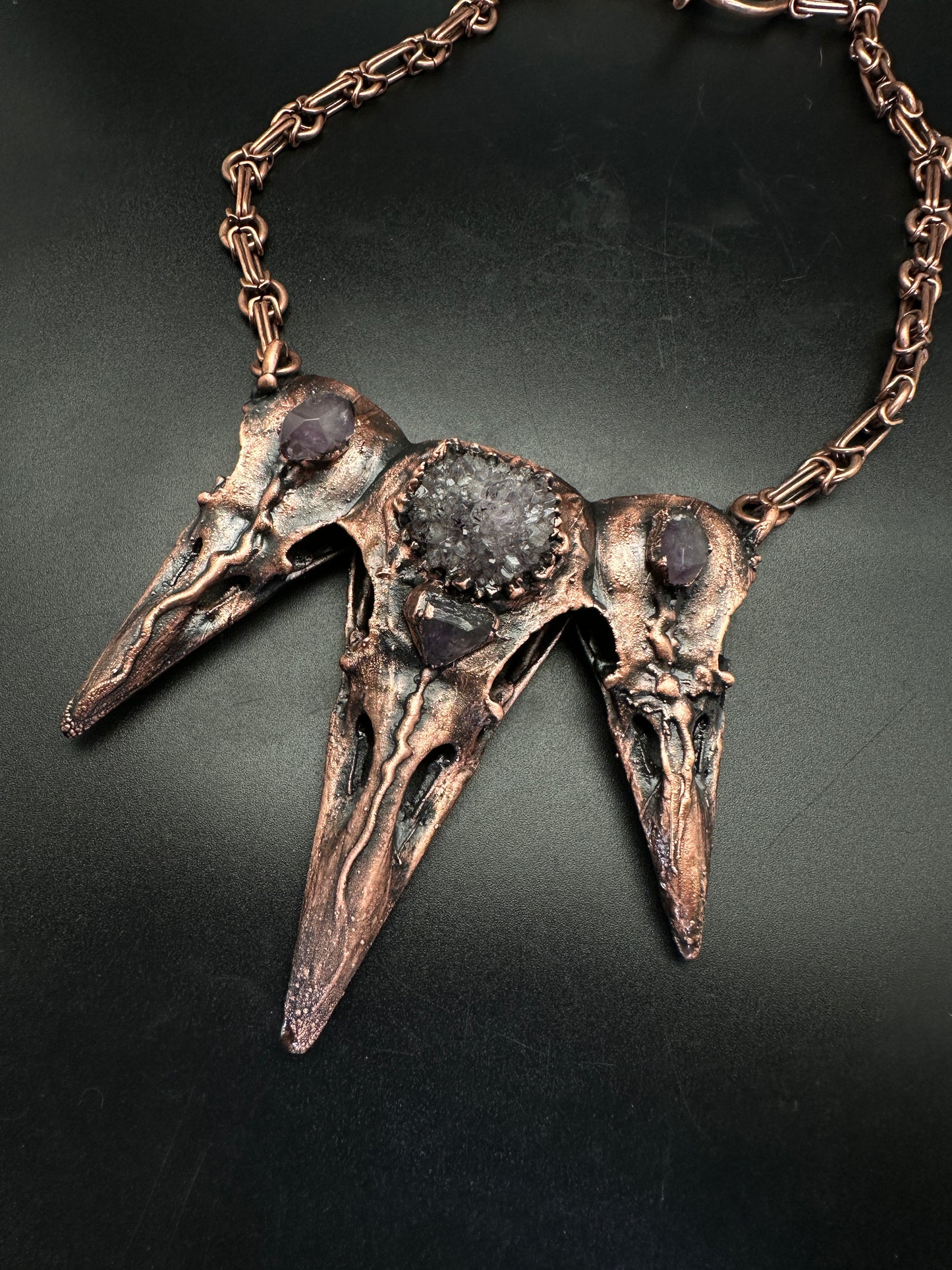 Triplets ~ Raven Copper Electroformed Necklace
