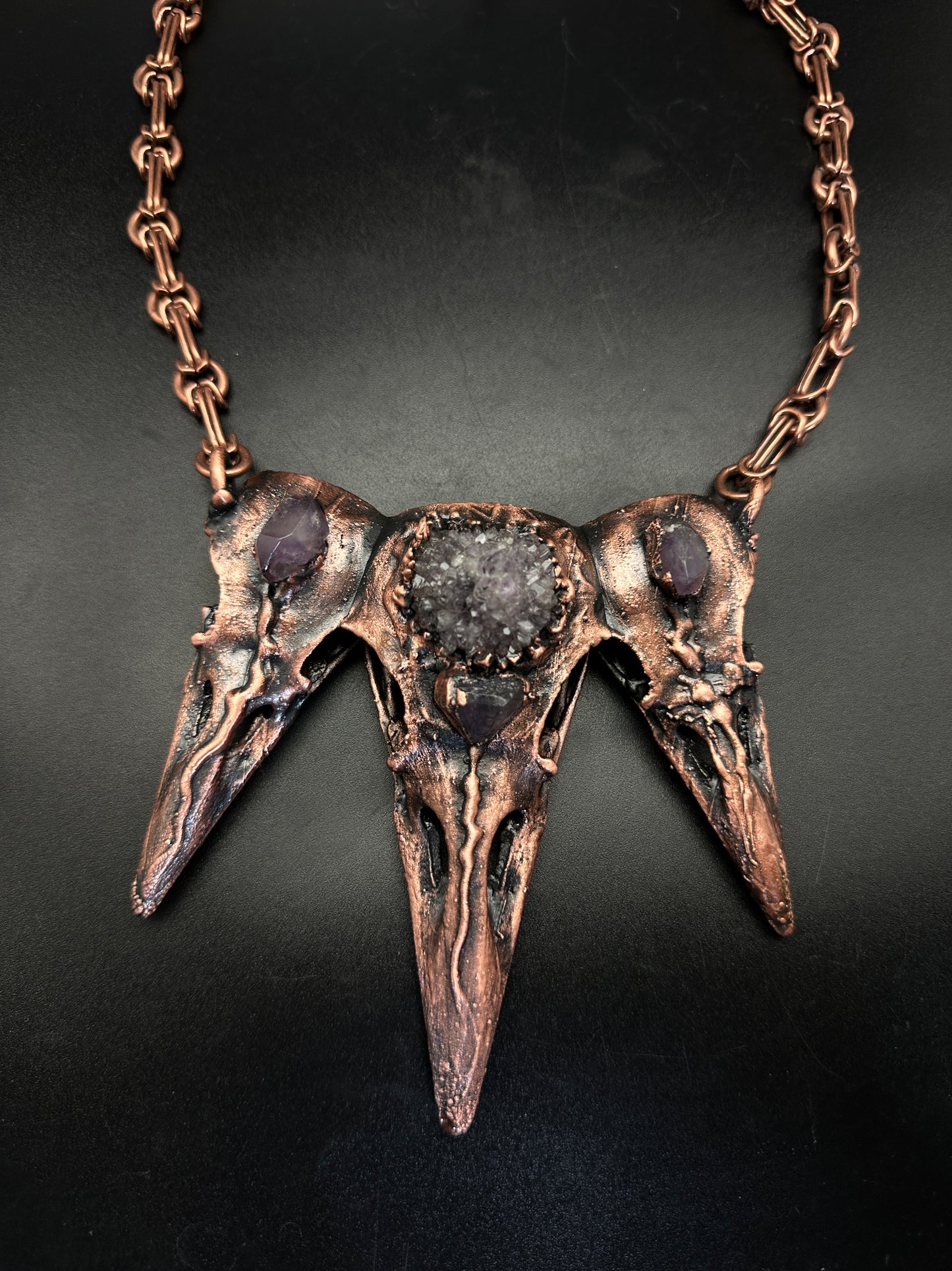 Triplets ~ Raven Copper Electroformed Necklace