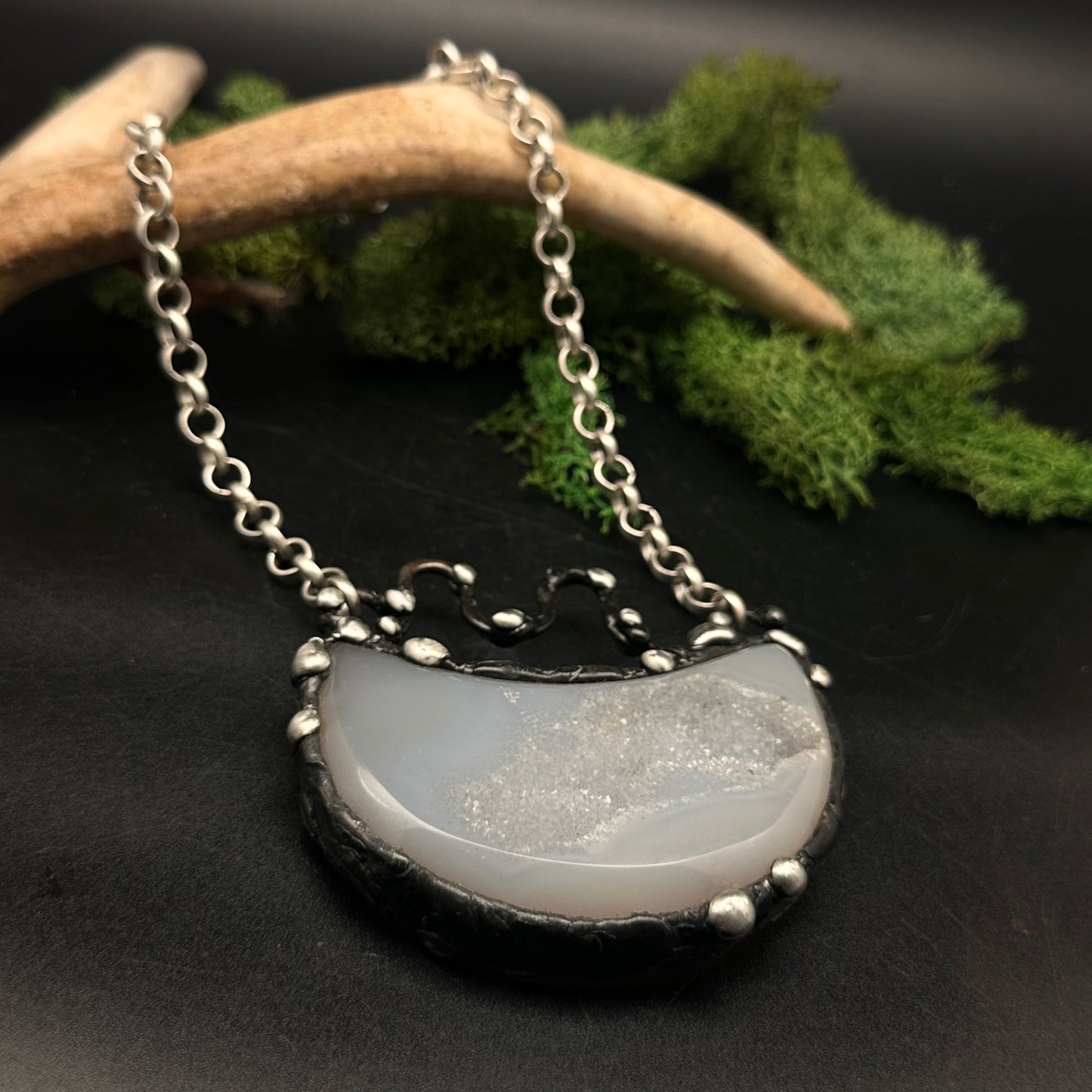 Luz ~ Druzy Agate Moon Necklace