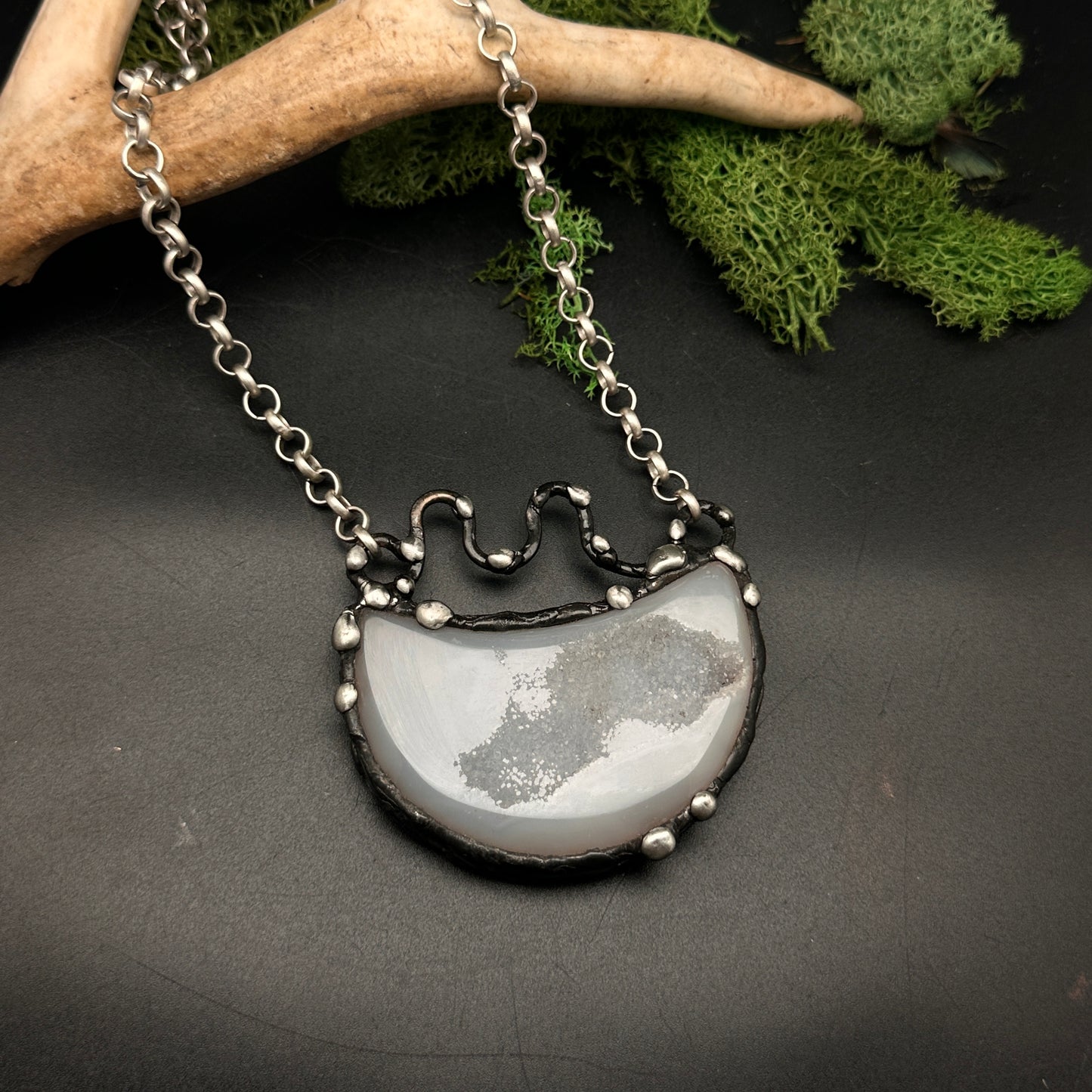 Luz ~ Druzy Agate Moon Necklace
