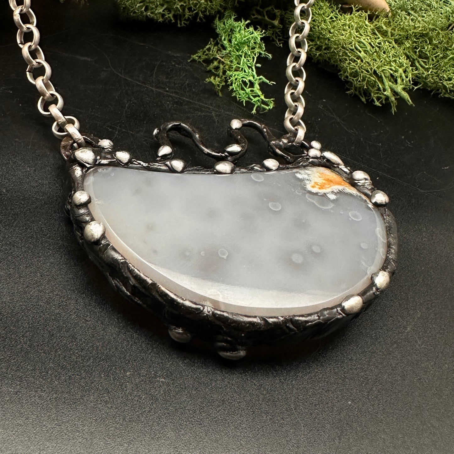 Luz ~ Druzy Agate Moon Necklace