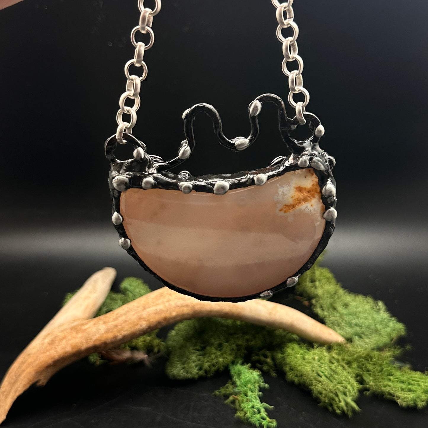 Luz ~ Druzy Agate Moon Necklace