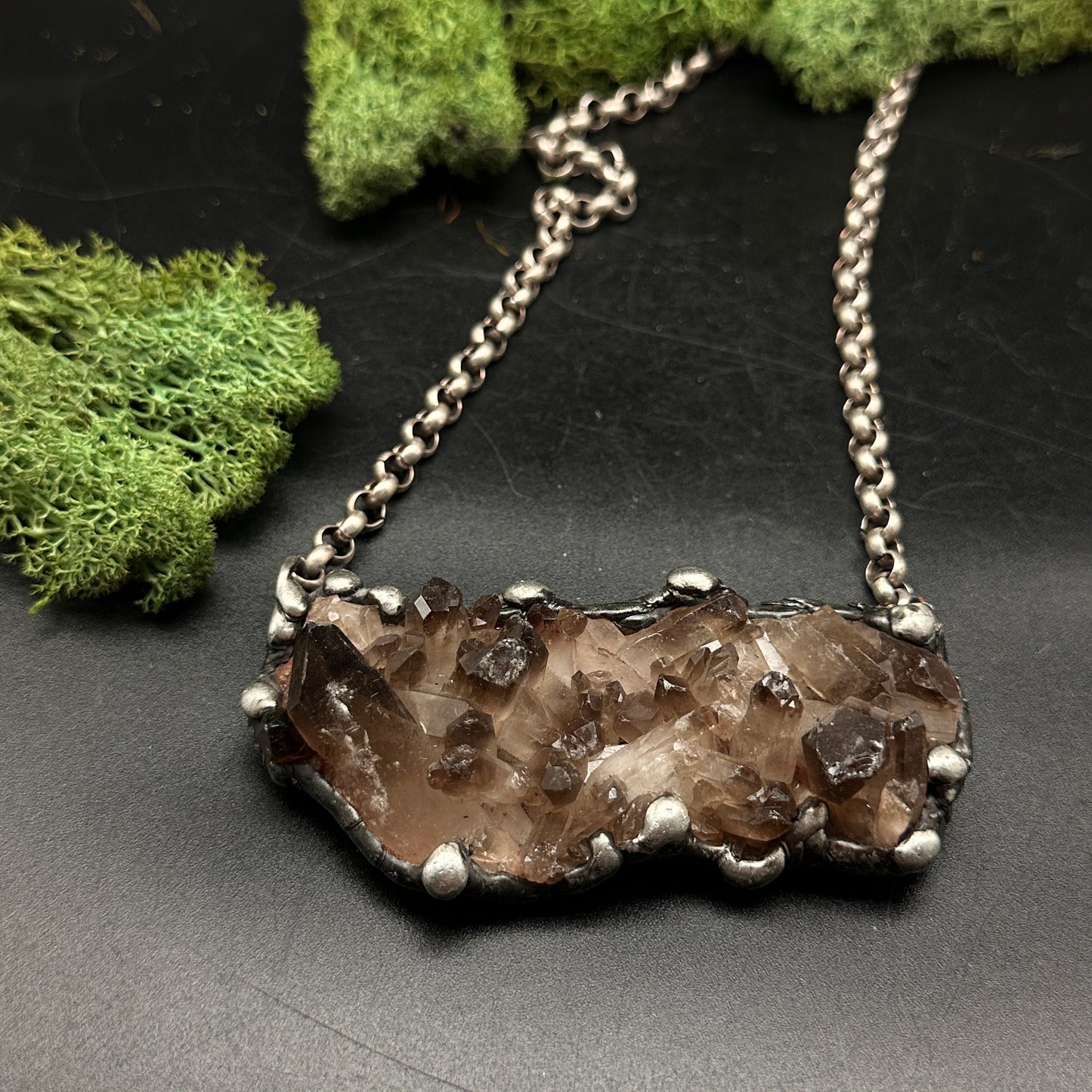 Secrets ~ Large Smoky Quartz Cluster Crystal Necklace