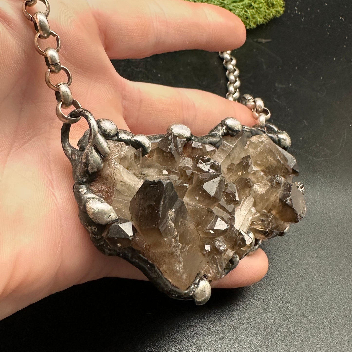 Secrets ~ Large Smoky Quartz Cluster Crystal Necklace