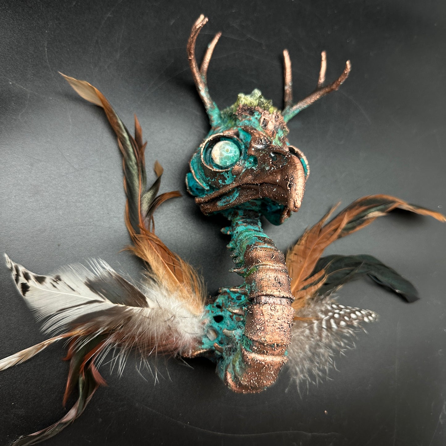 Sweet Tooth ~ Featherhead w/ Antlers Wall Mount