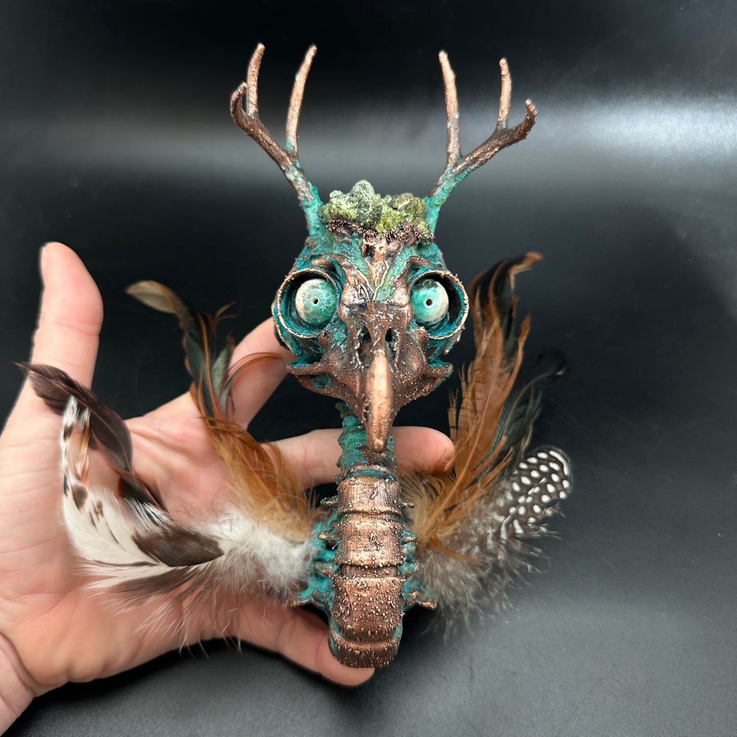 Sweet Tooth ~ Featherhead w/ Antlers Wall Mount