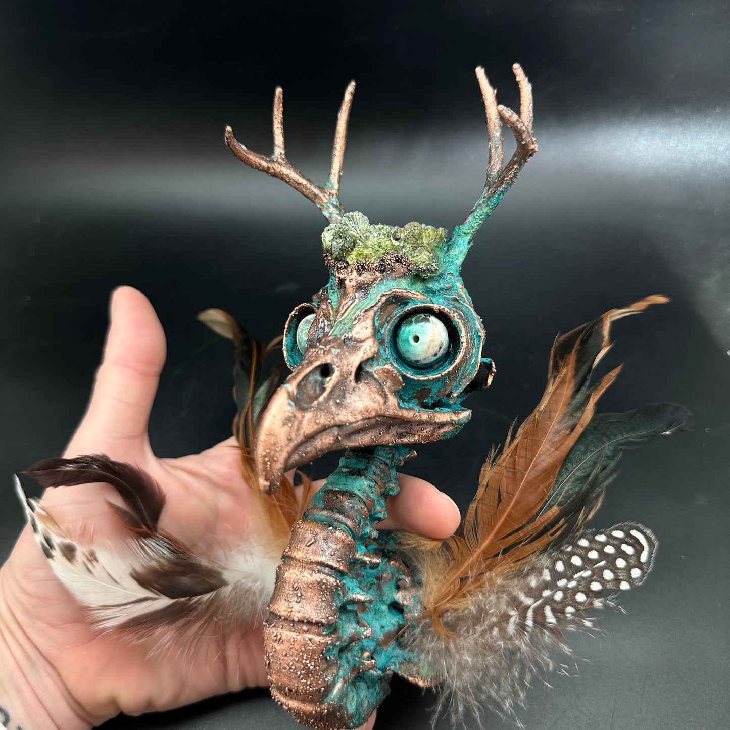 Sweet Tooth ~ Featherhead w/ Antlers Wall Mount