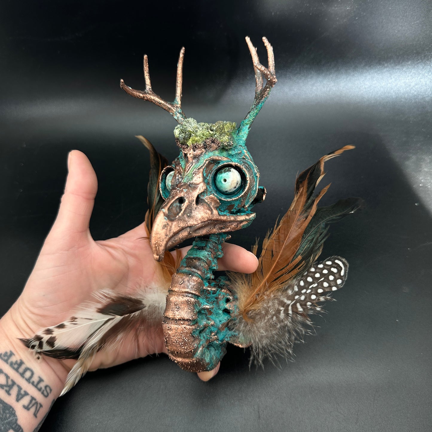 Sweet Tooth ~ Featherhead w/ Antlers Wall Mount