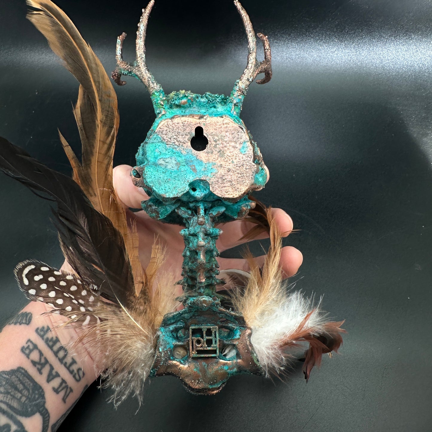 Sweet Tooth ~ Featherhead w/ Antlers Wall Mount