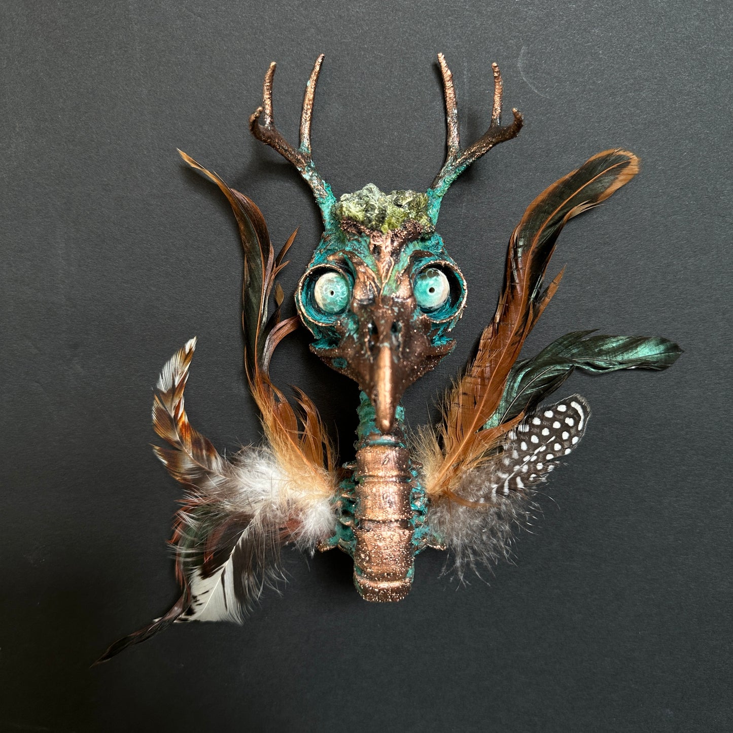 Sweet Tooth ~ Featherhead w/ Antlers Wall Mount