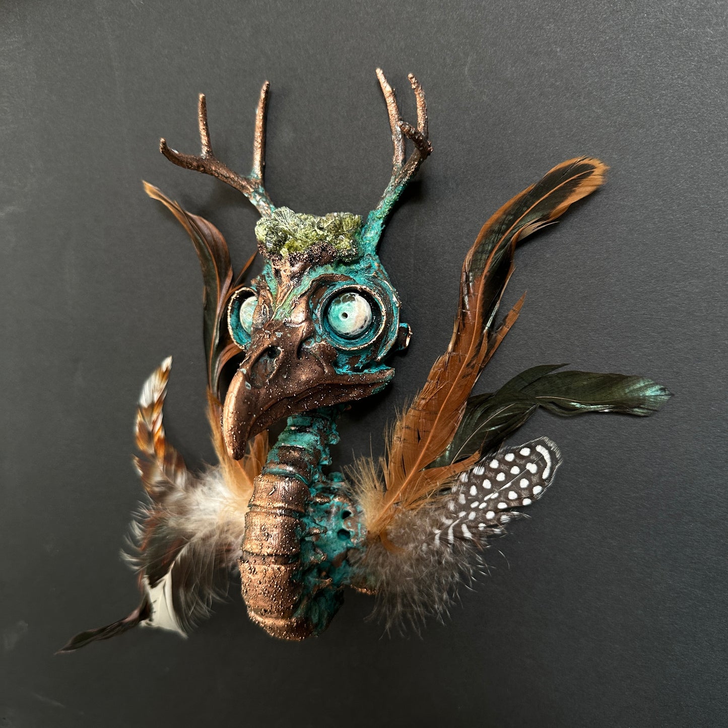 Sweet Tooth ~ Featherhead w/ Antlers Wall Mount