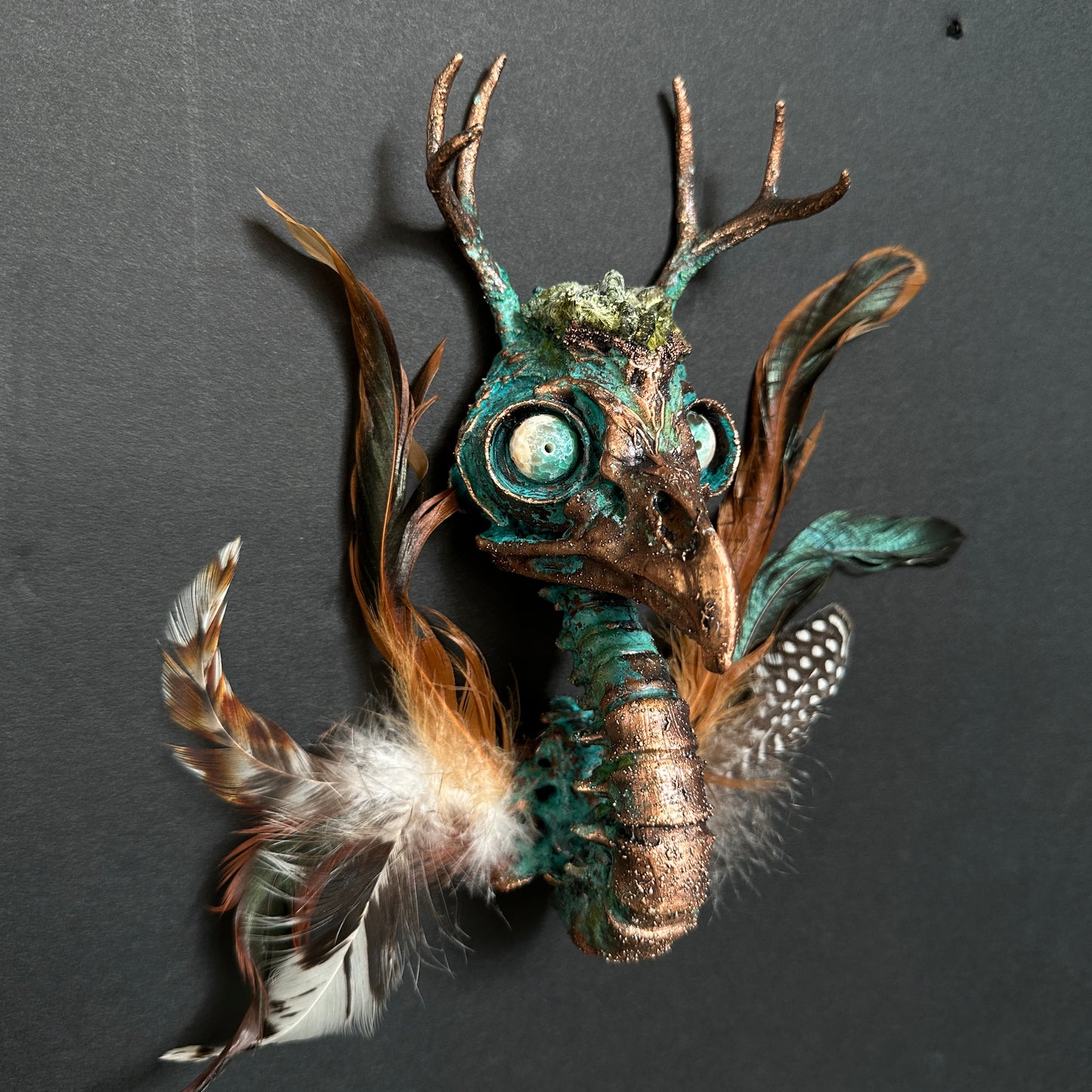 Sweet Tooth ~ Featherhead w/ Antlers Wall Mount