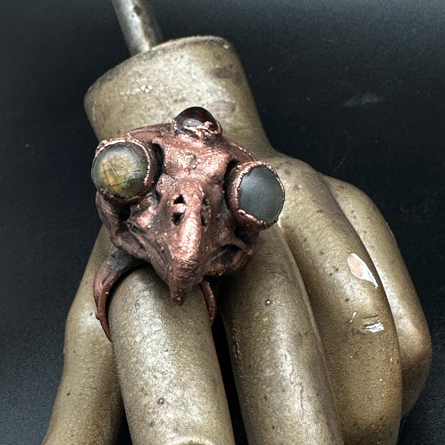 Ghost Owl Skull Ring ~ Copper Electroformed