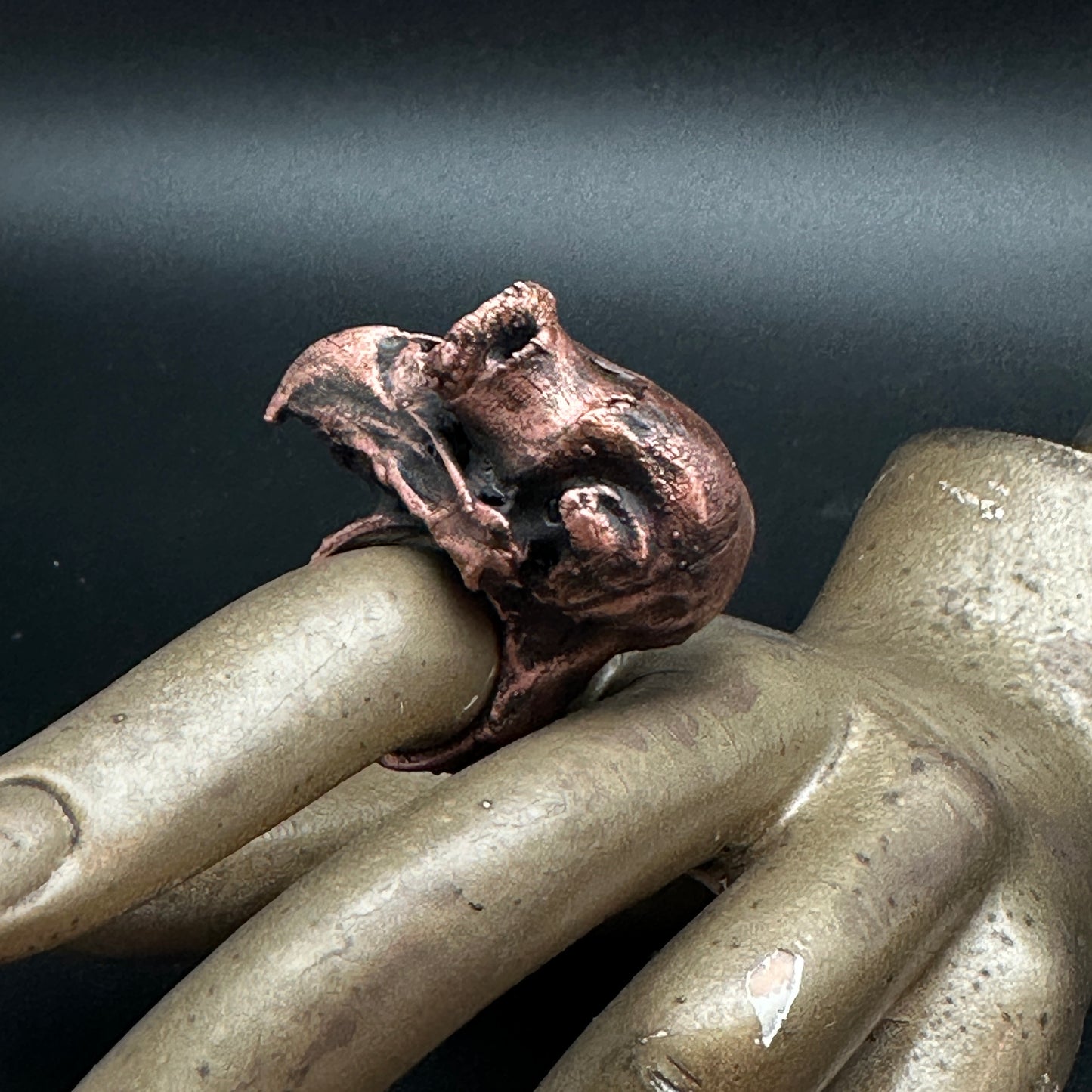 Sleepy Owl Skull Ring ~ Copper Electroformed