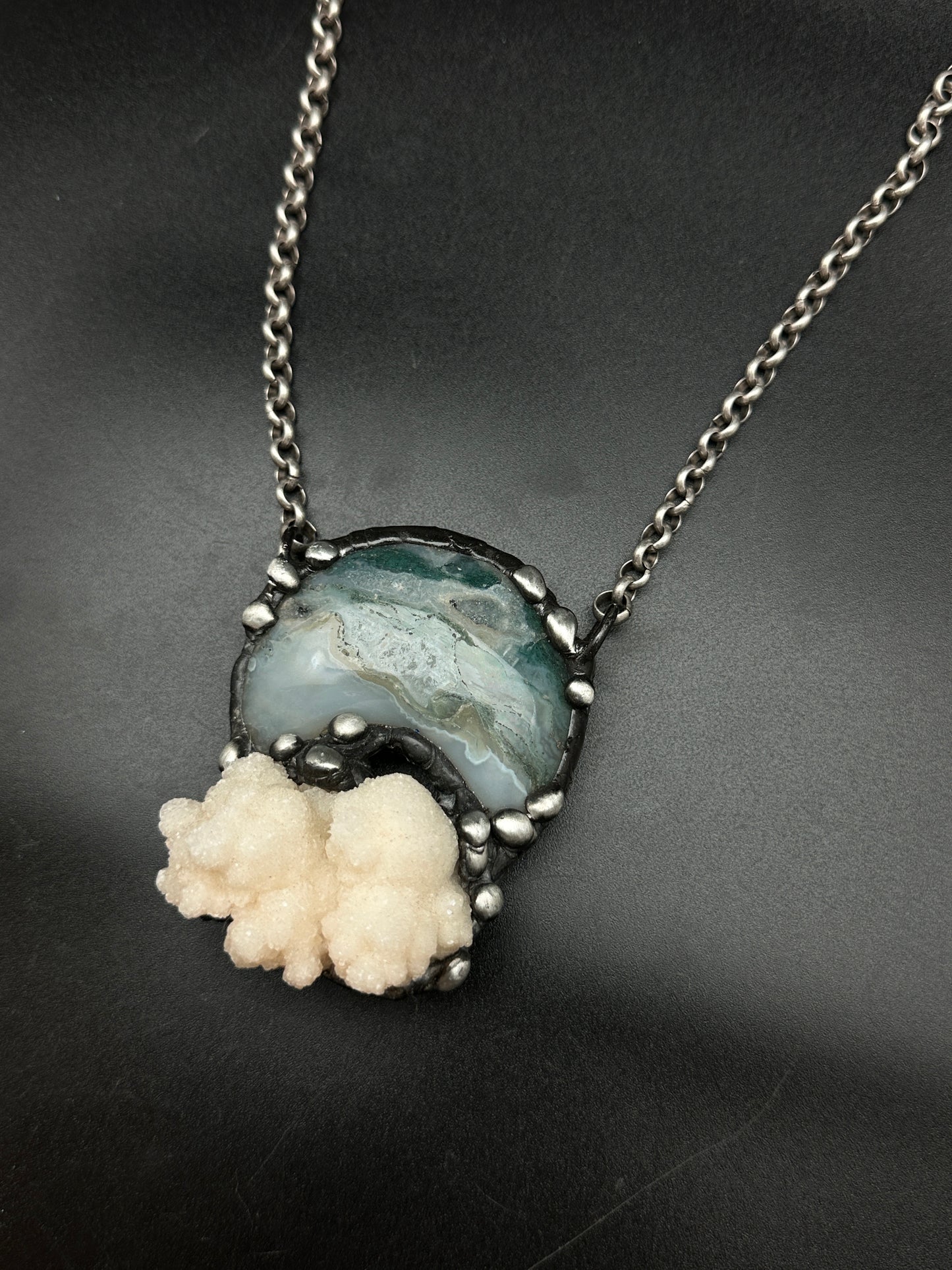 In The Clouds ~ Moss Agate & Calcium Stalactite Necklace