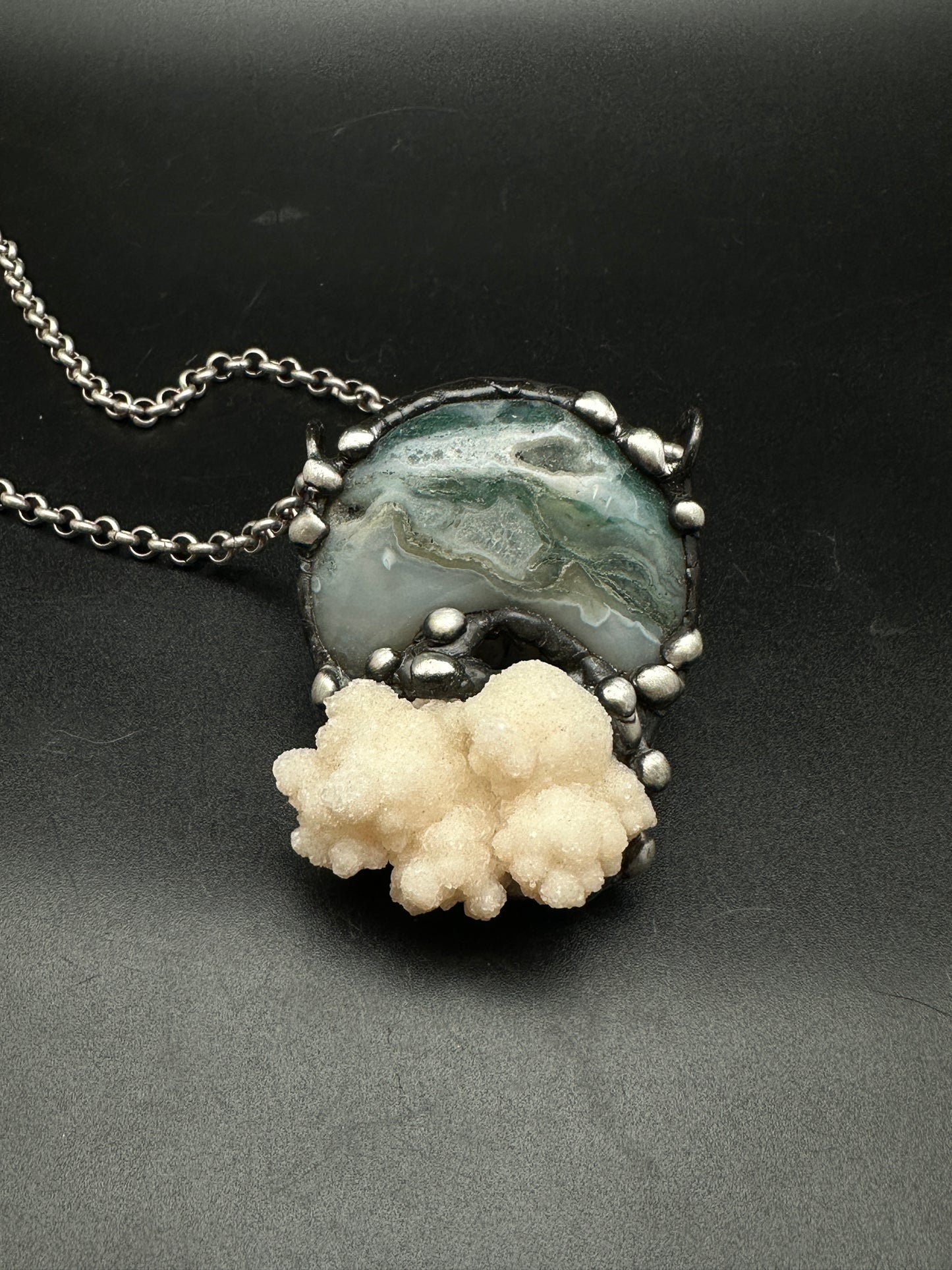 In The Clouds ~ Moss Agate & Calcium Stalactite Necklace