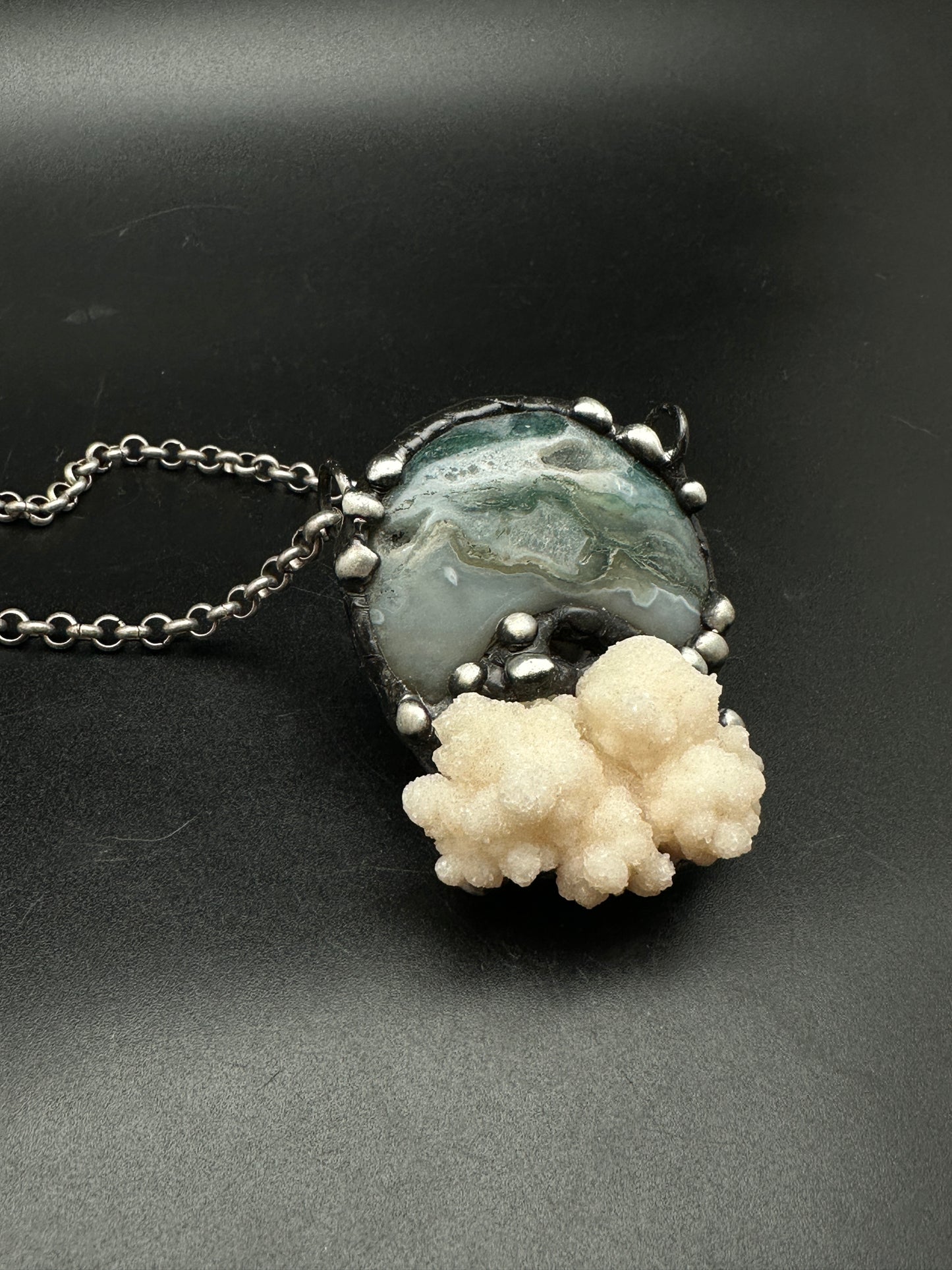 In The Clouds ~ Moss Agate & Calcium Stalactite Necklace