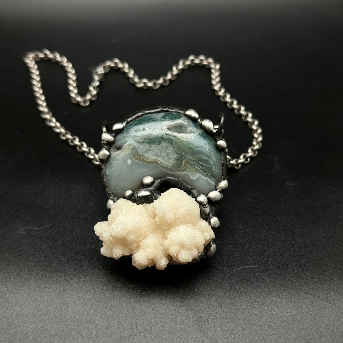 In The Clouds ~ Moss Agate & Calcium Stalactite Necklace