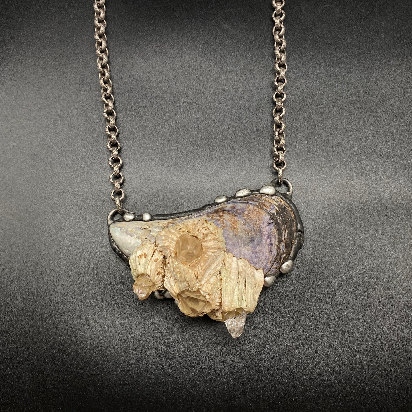 Atlantis ~ Maine Mussel Arkansas Quartz Barnacle Necklace