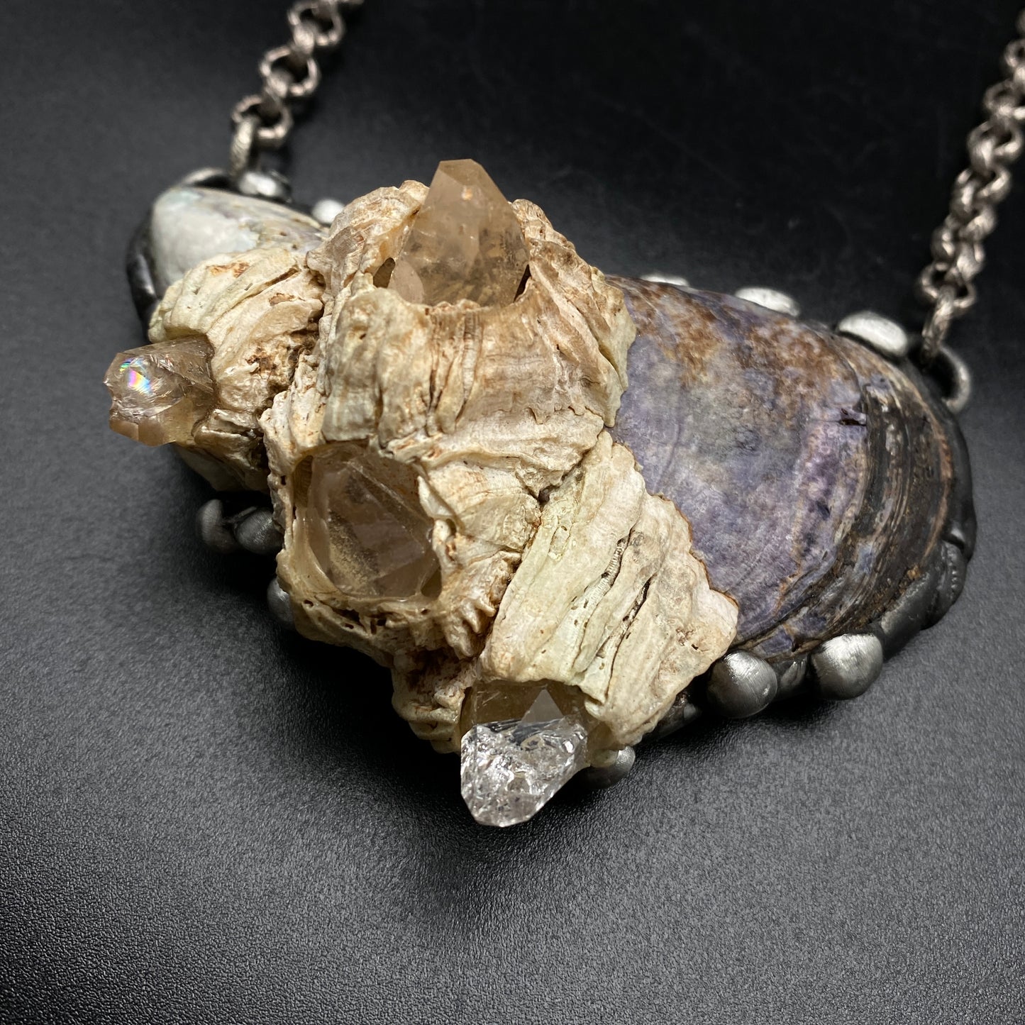 Atlantis ~ Maine Mussel Arkansas Quartz Barnacle Necklace