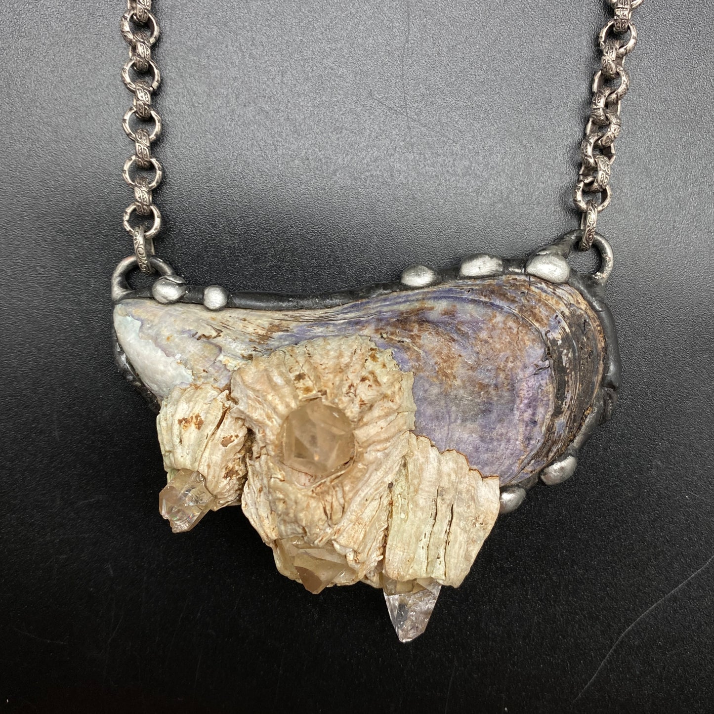 Atlantis ~ Maine Mussel Arkansas Quartz Barnacle Necklace