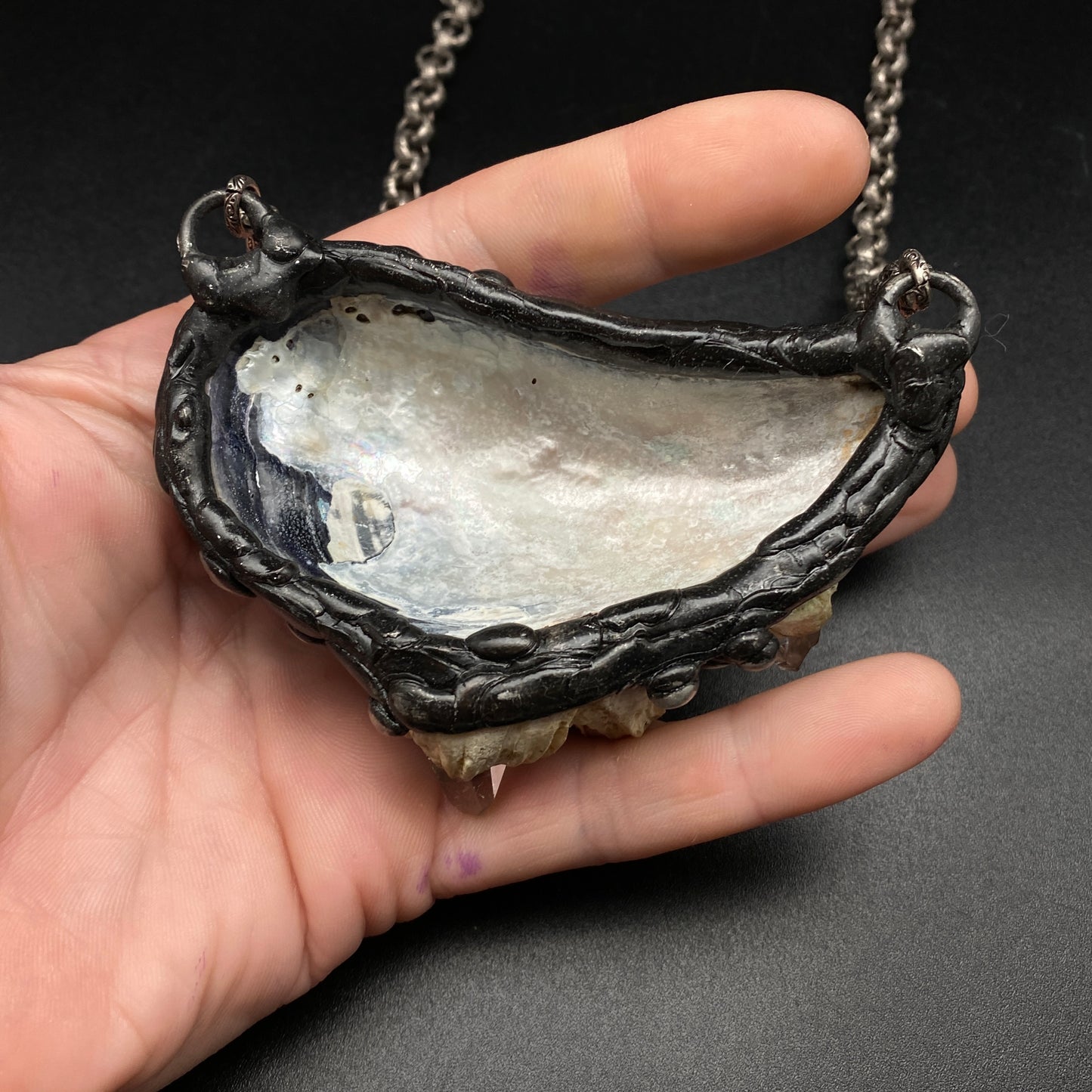 Atlantis ~ Maine Mussel Arkansas Quartz Barnacle Necklace