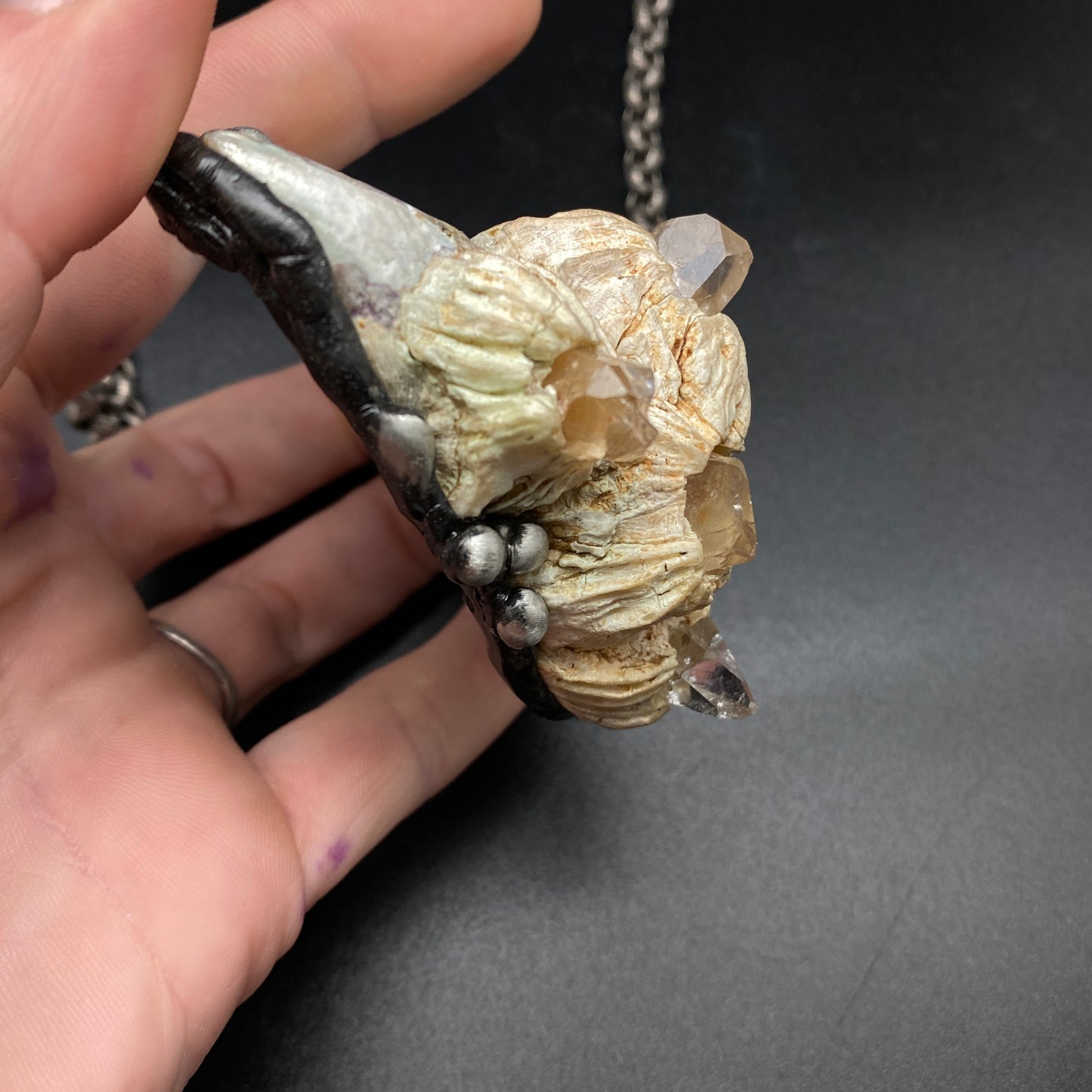 Atlantis ~ Maine Mussel Arkansas Quartz Barnacle Necklace