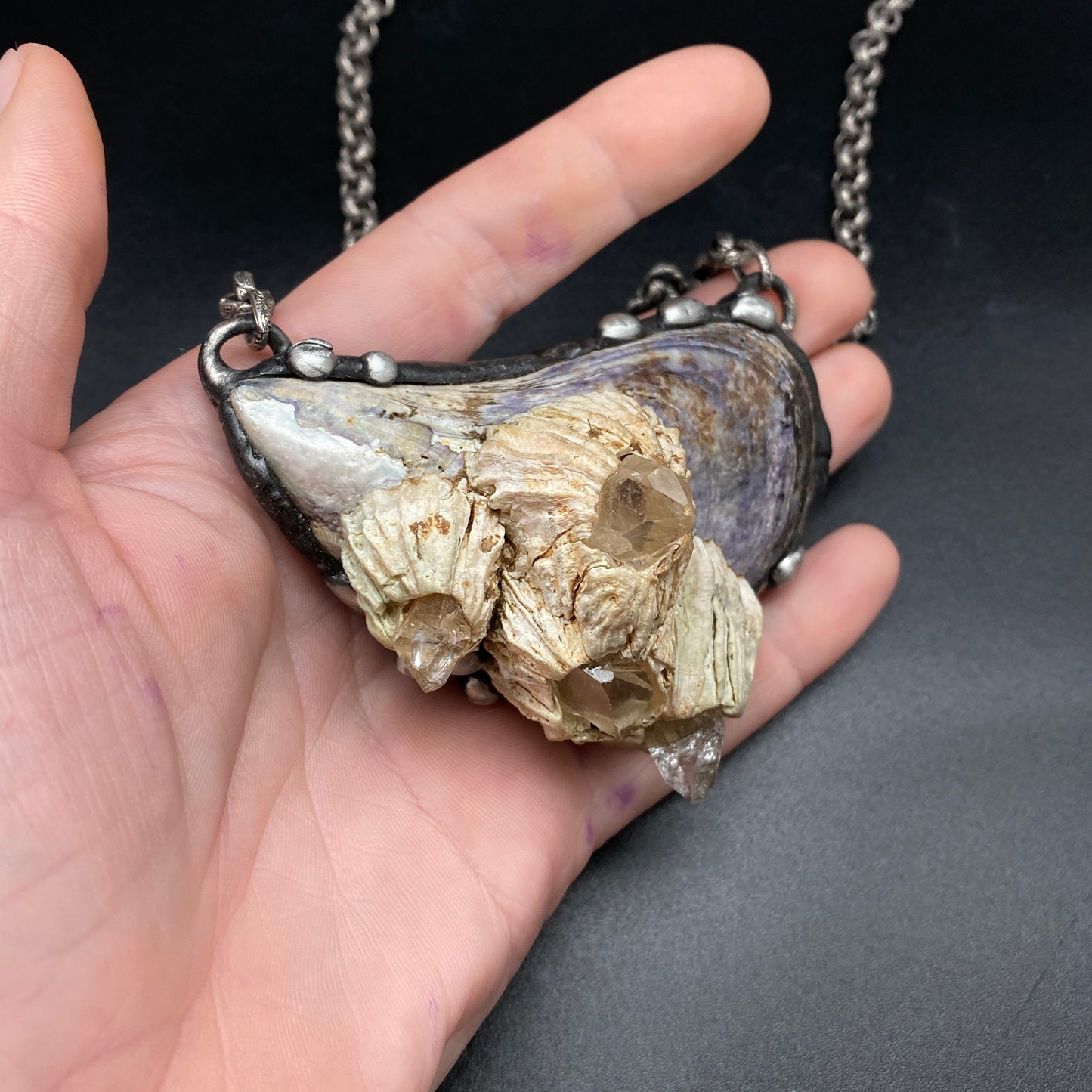 Atlantis ~ Maine Mussel Arkansas Quartz Barnacle Necklace