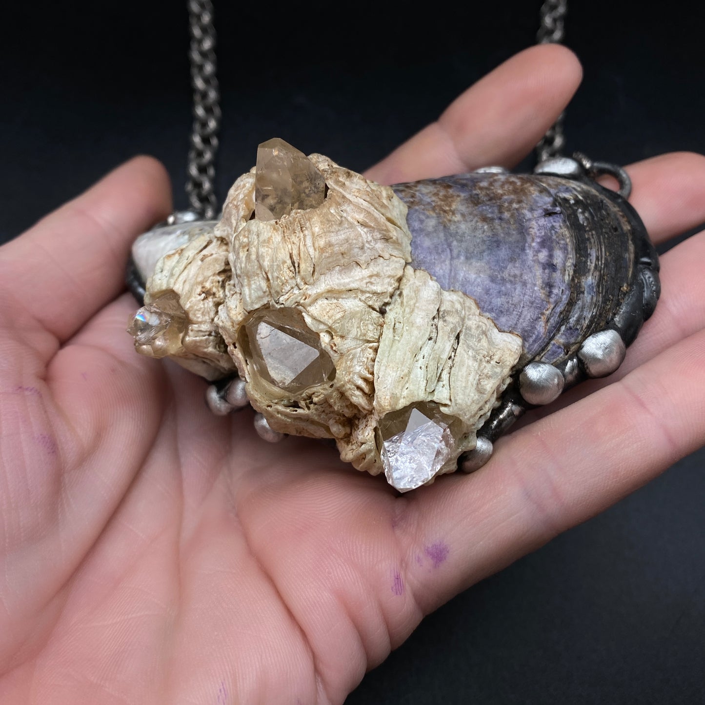 Atlantis ~ Maine Mussel Arkansas Quartz Barnacle Necklace