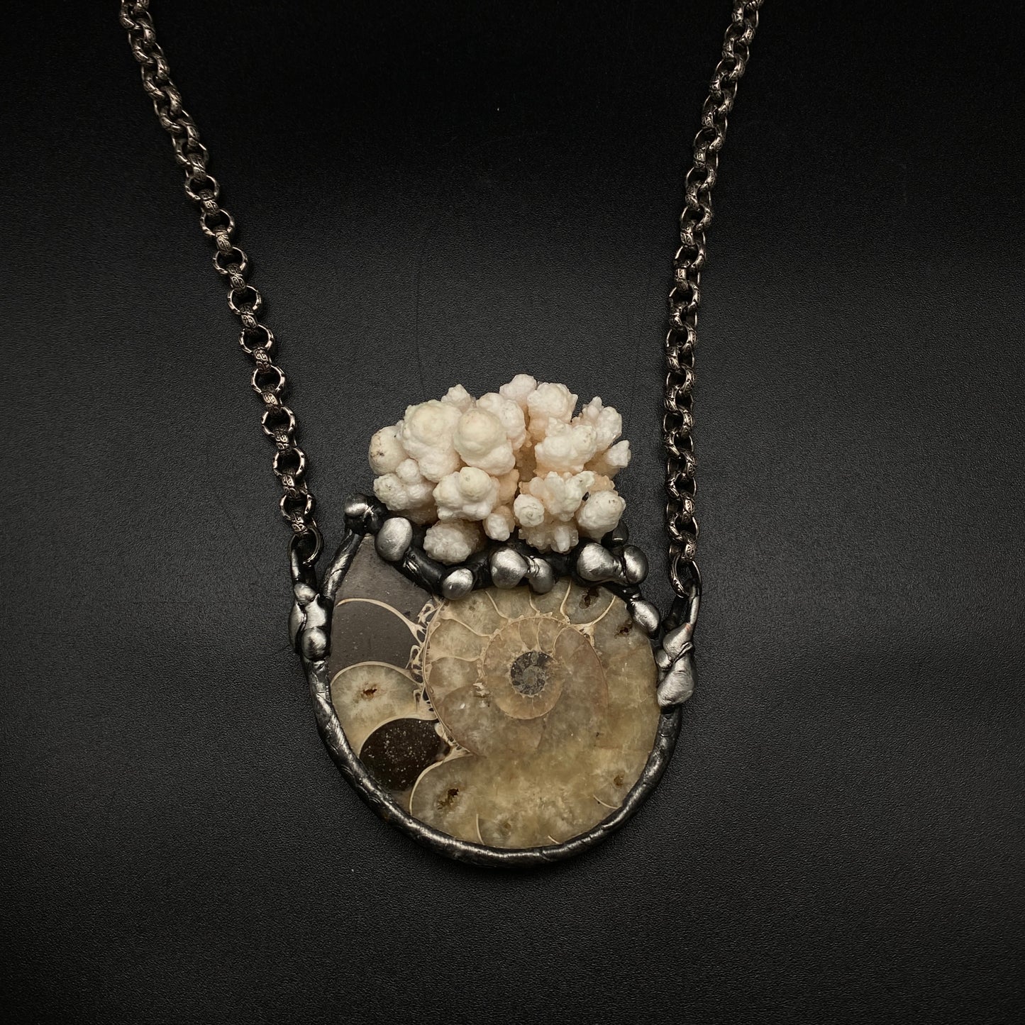 Oceanic ~ Fossil Ammonite & Calcium Stalactite Necklace