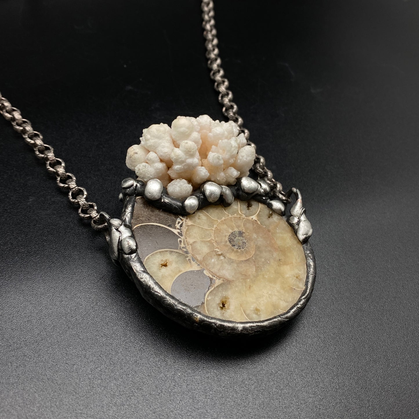 Oceanic ~ Fossil Ammonite & Calcium Stalactite Necklace