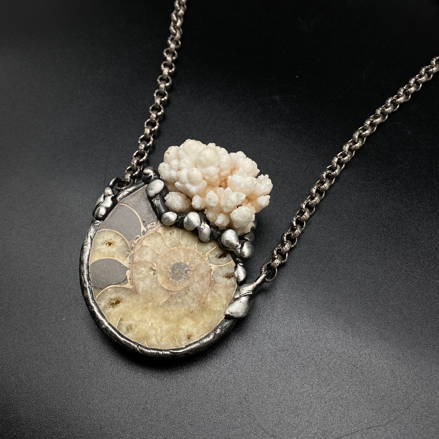 Oceanic ~ Fossil Ammonite & Calcium Stalactite Necklace