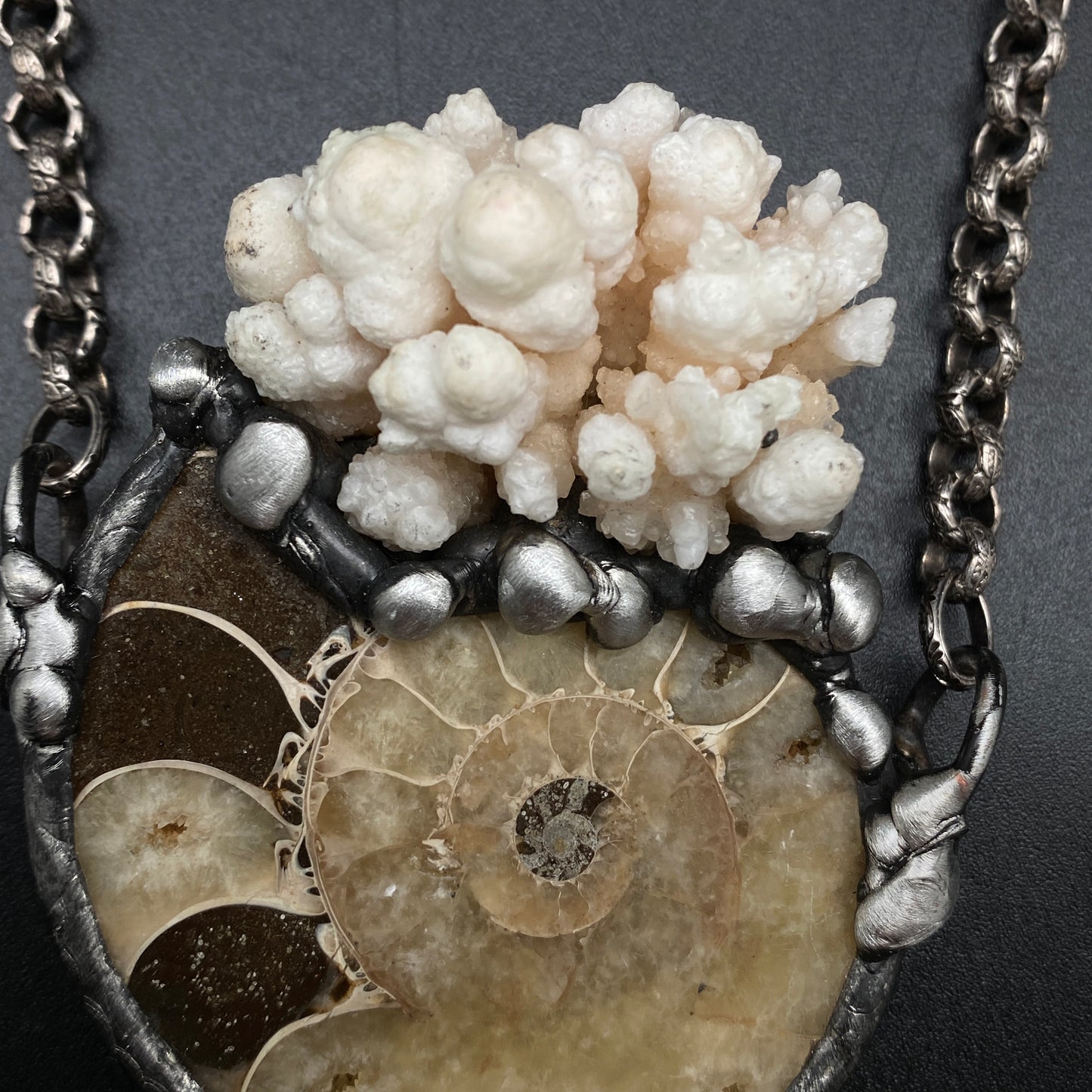 Oceanic ~ Fossil Ammonite & Calcium Stalactite Necklace