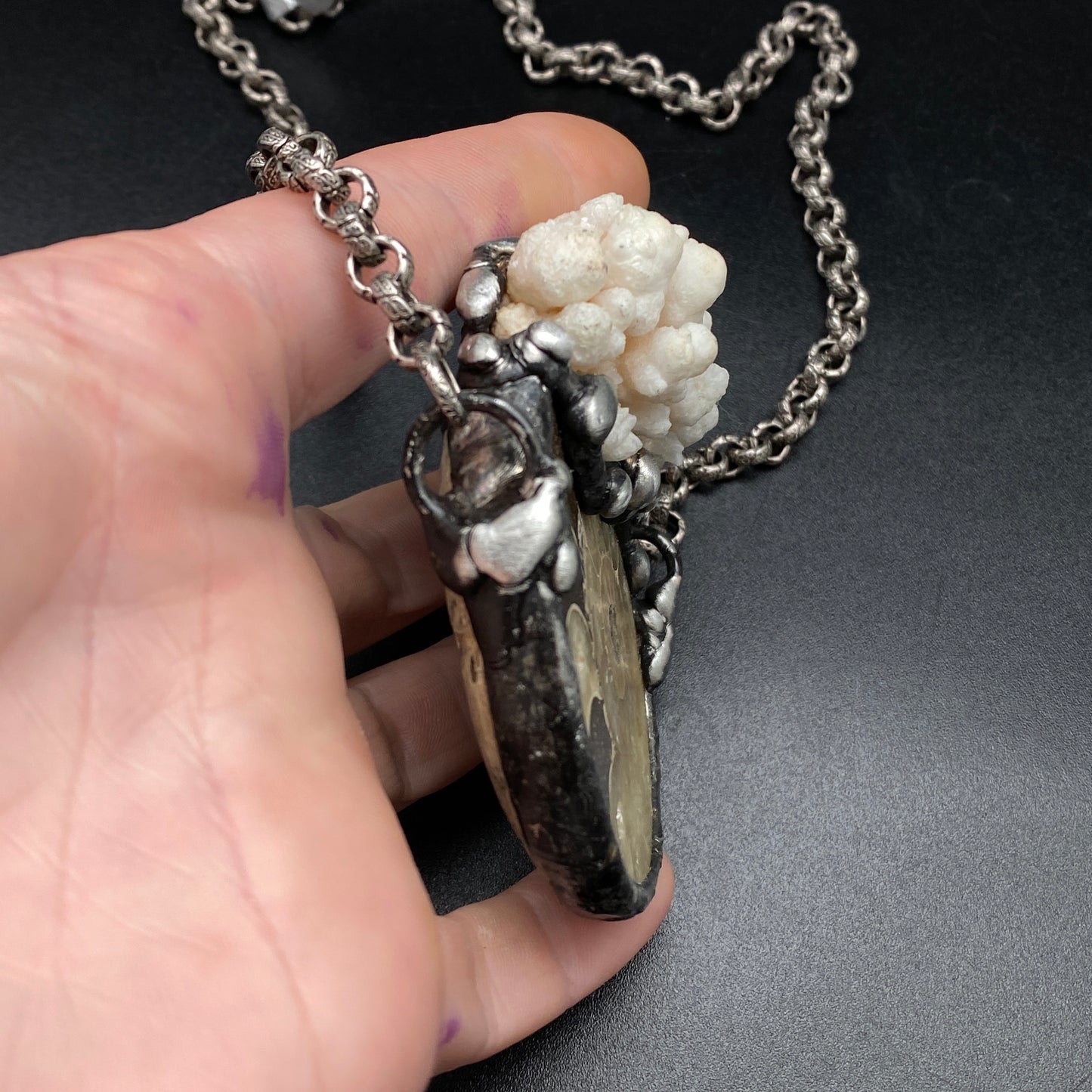 Oceanic ~ Fossil Ammonite & Calcium Stalactite Necklace