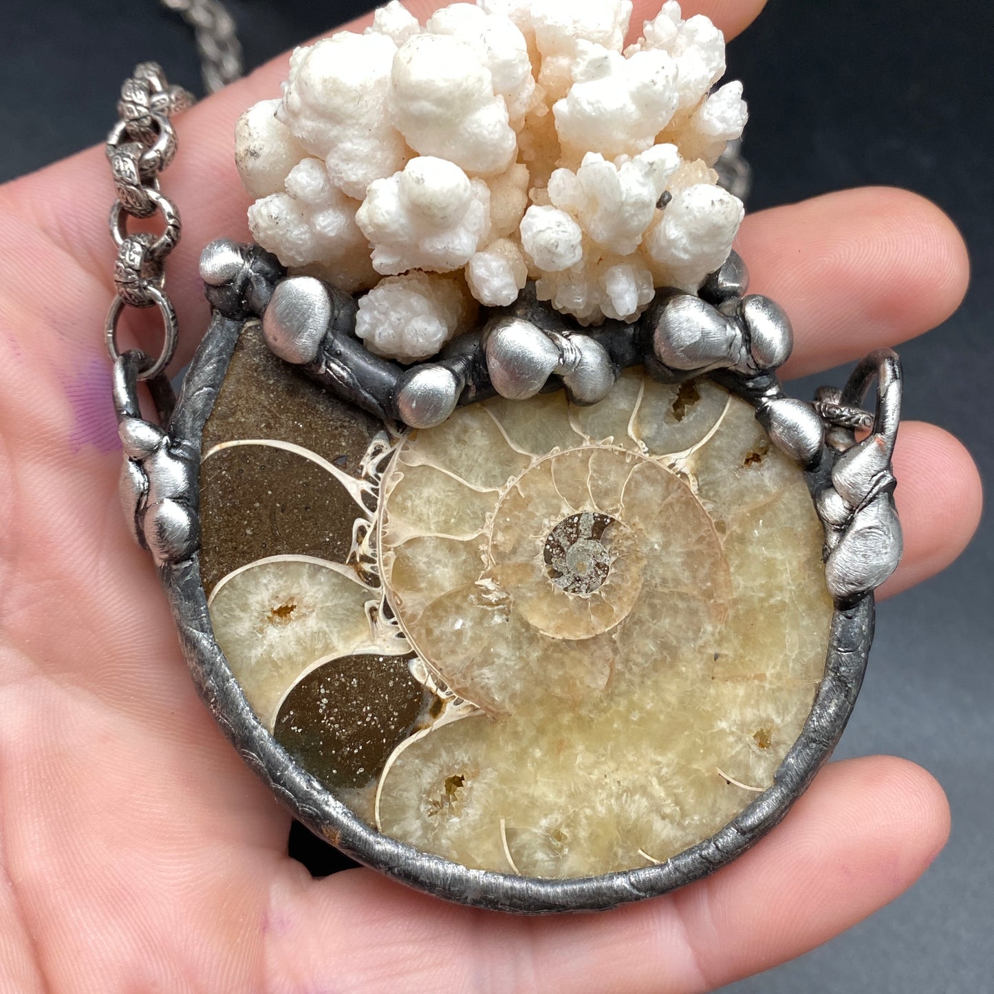 Oceanic ~ Fossil Ammonite & Calcium Stalactite Necklace