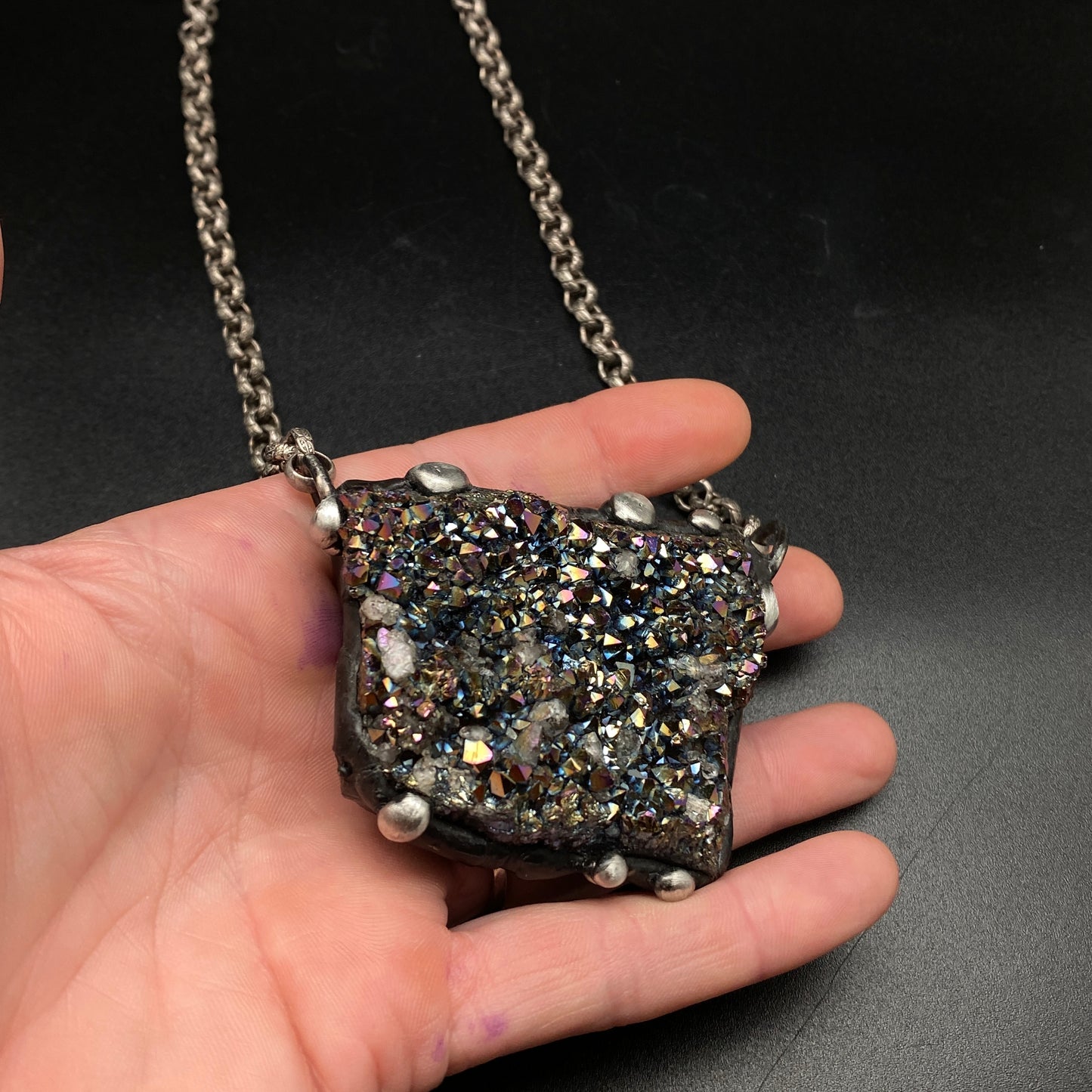 Majestical ~ Unicorn Quartz, Titanium Quartz Geode Necklace