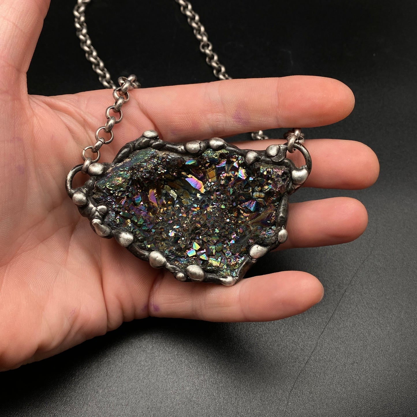Majestical ~ Unicorn Quartz, Titanium Quartz Geode Necklace