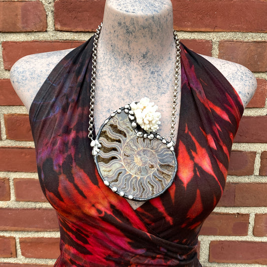 Oceanic ~ XL Fossil Ammonite & Calcium Stalactite Necklace