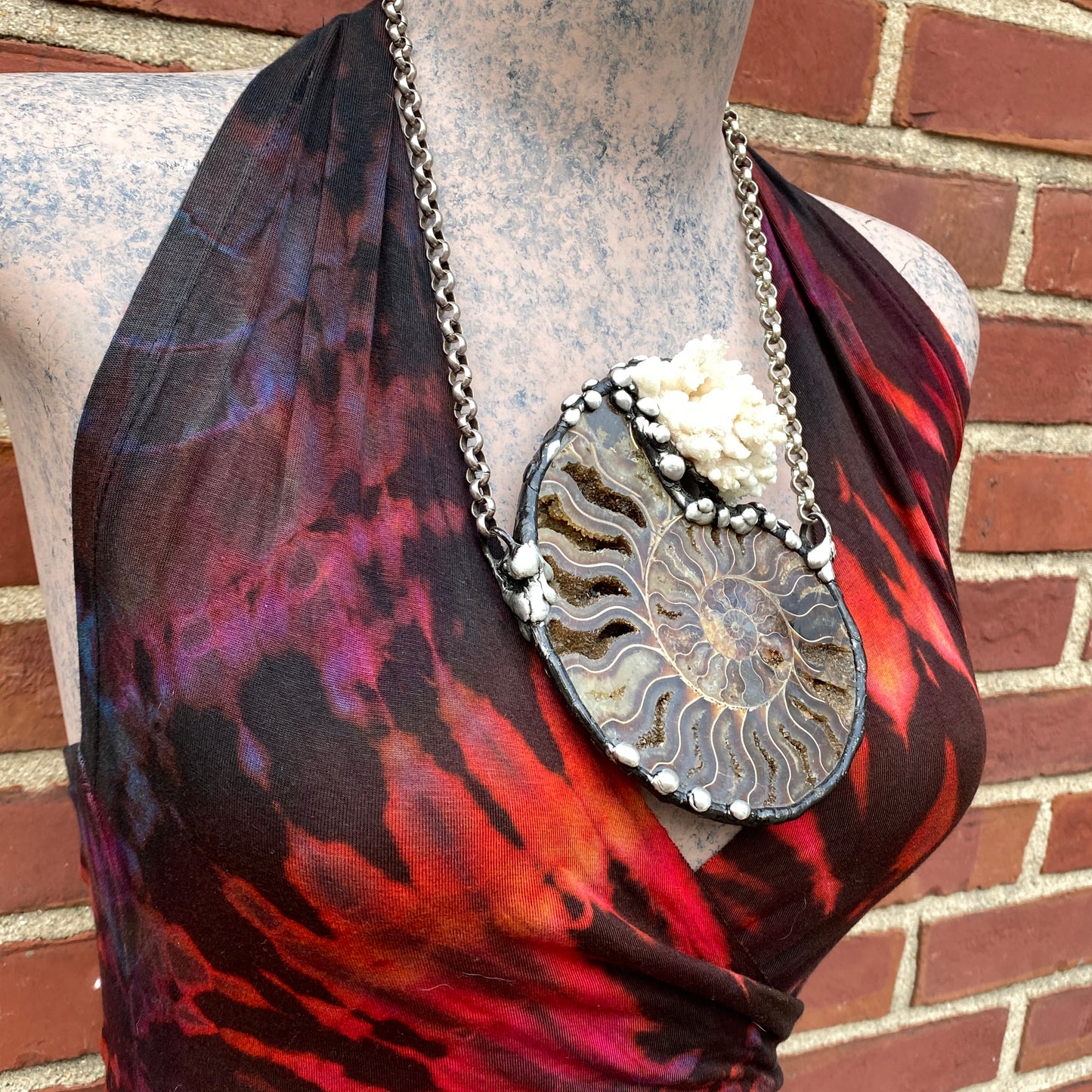 Oceanic ~ XL Fossil Ammonite & Calcium Stalactite Necklace