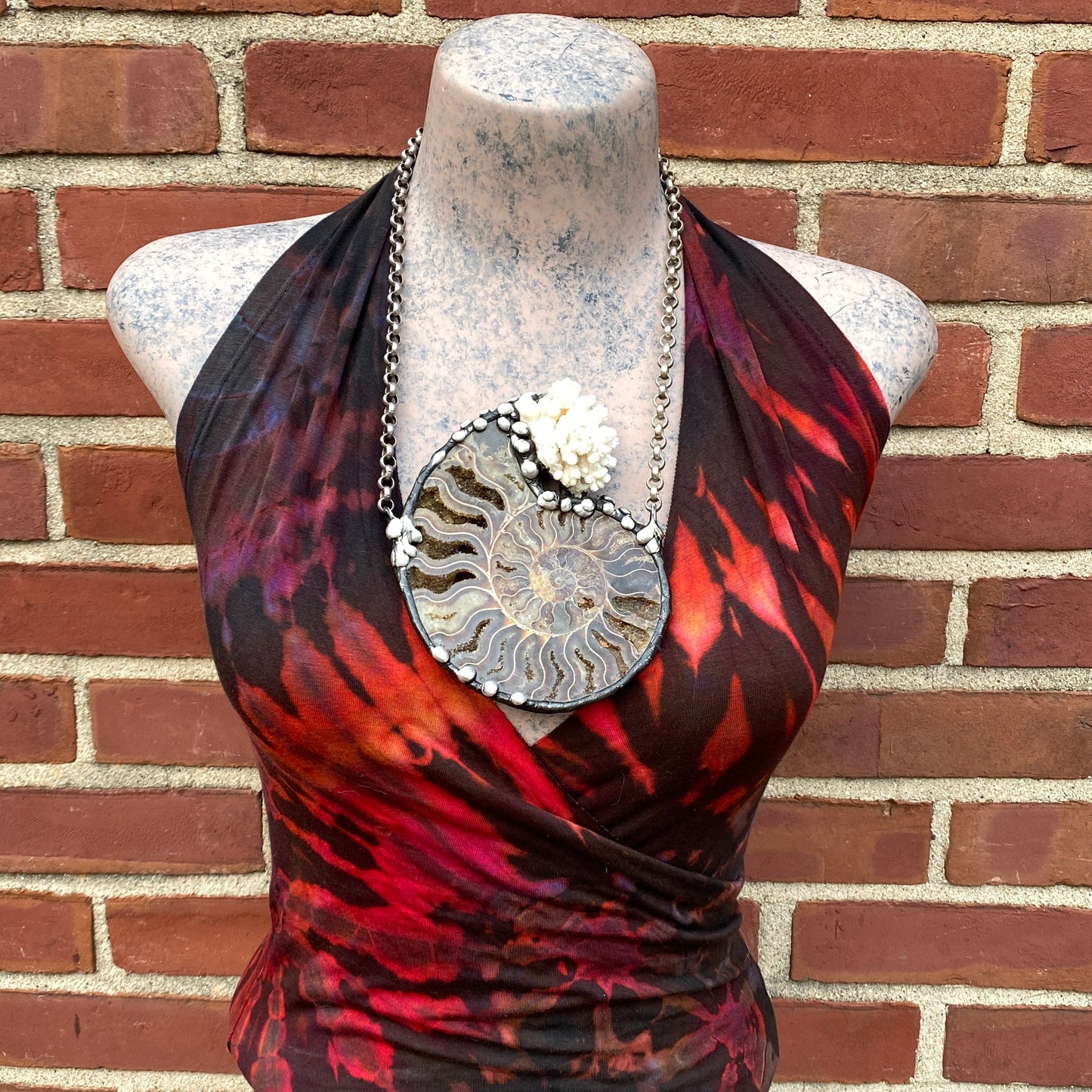 Oceanic ~ XL Fossil Ammonite & Calcium Stalactite Necklace
