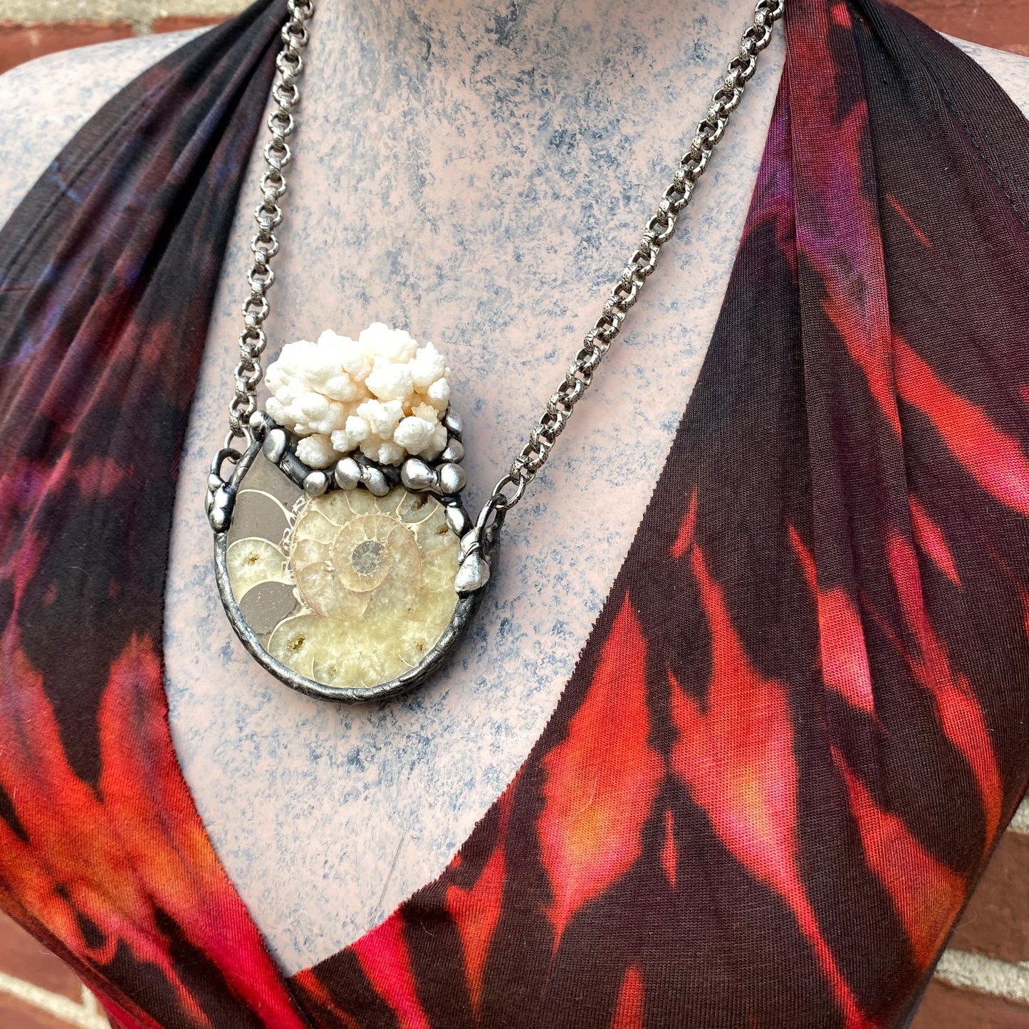 Oceanic ~ Fossil Ammonite & Calcium Stalactite Necklace