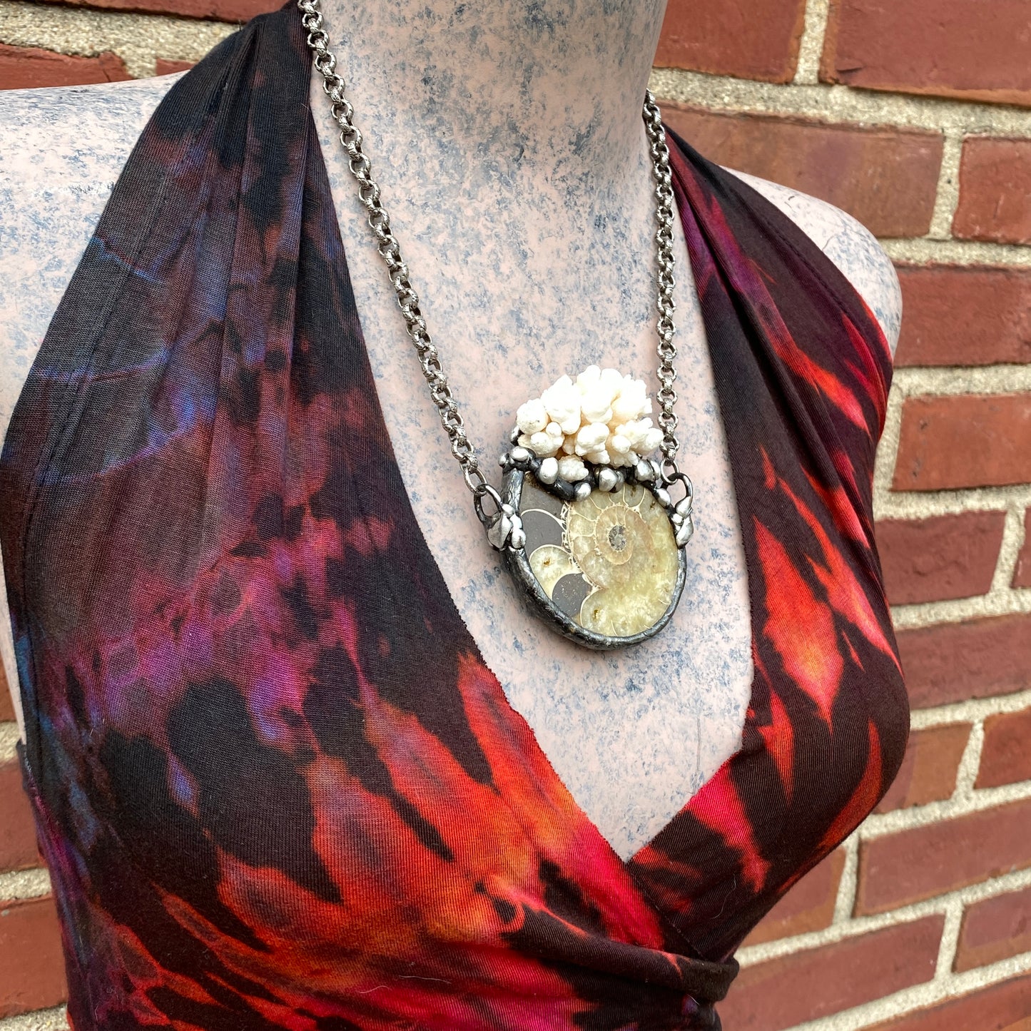 Oceanic ~ Fossil Ammonite & Calcium Stalactite Necklace