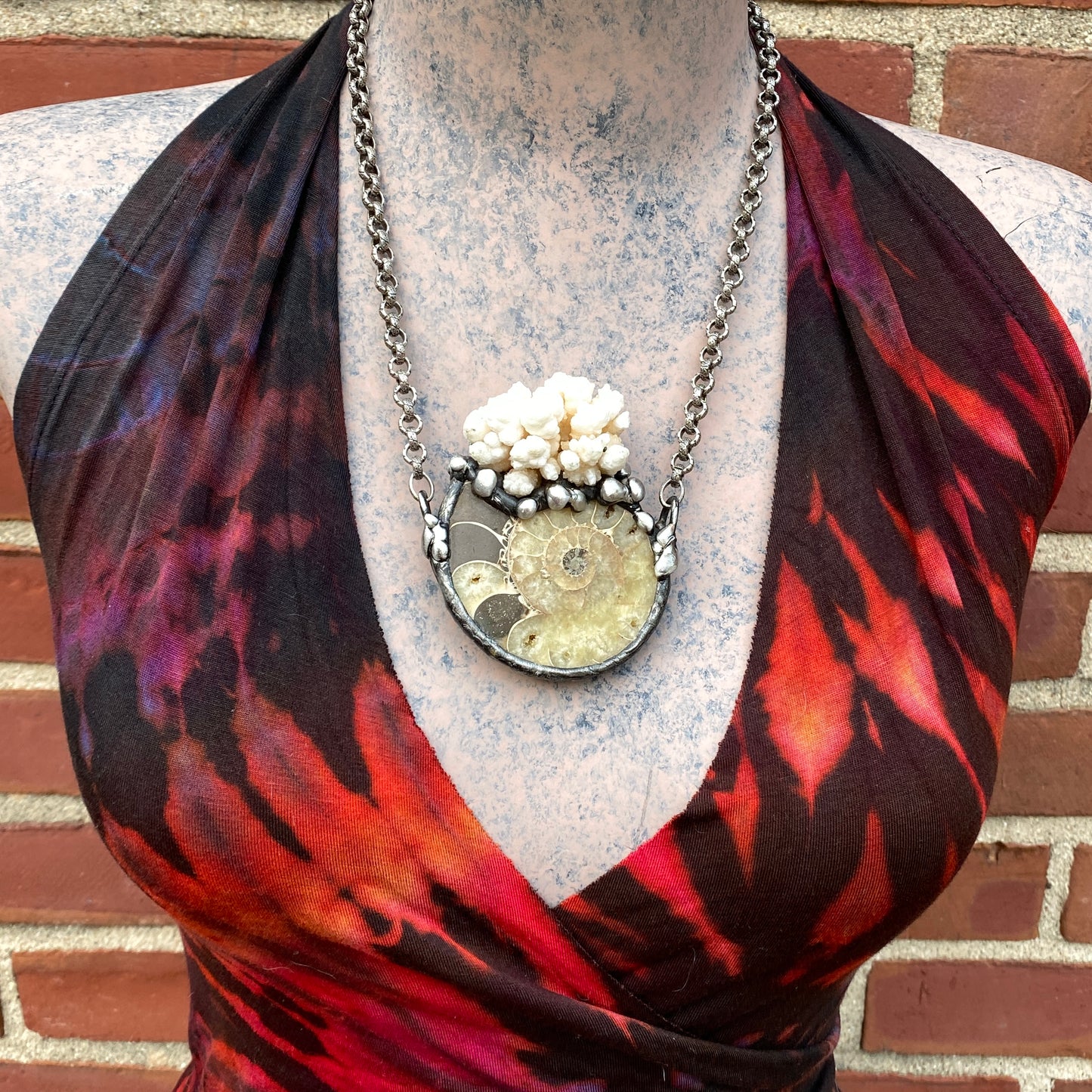Oceanic ~ Fossil Ammonite & Calcium Stalactite Necklace