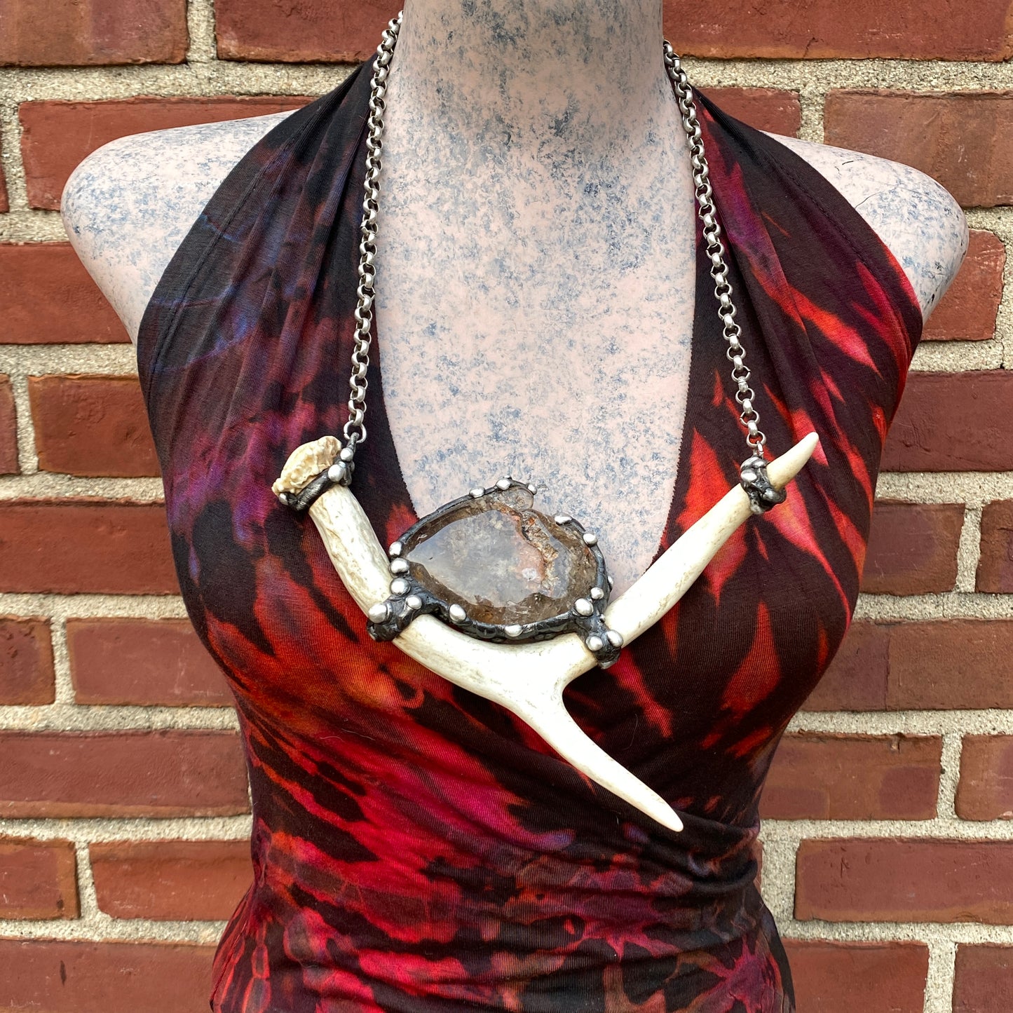Ødjer ~ Antler & Lodolite Garden Quartz Crystal Necklace