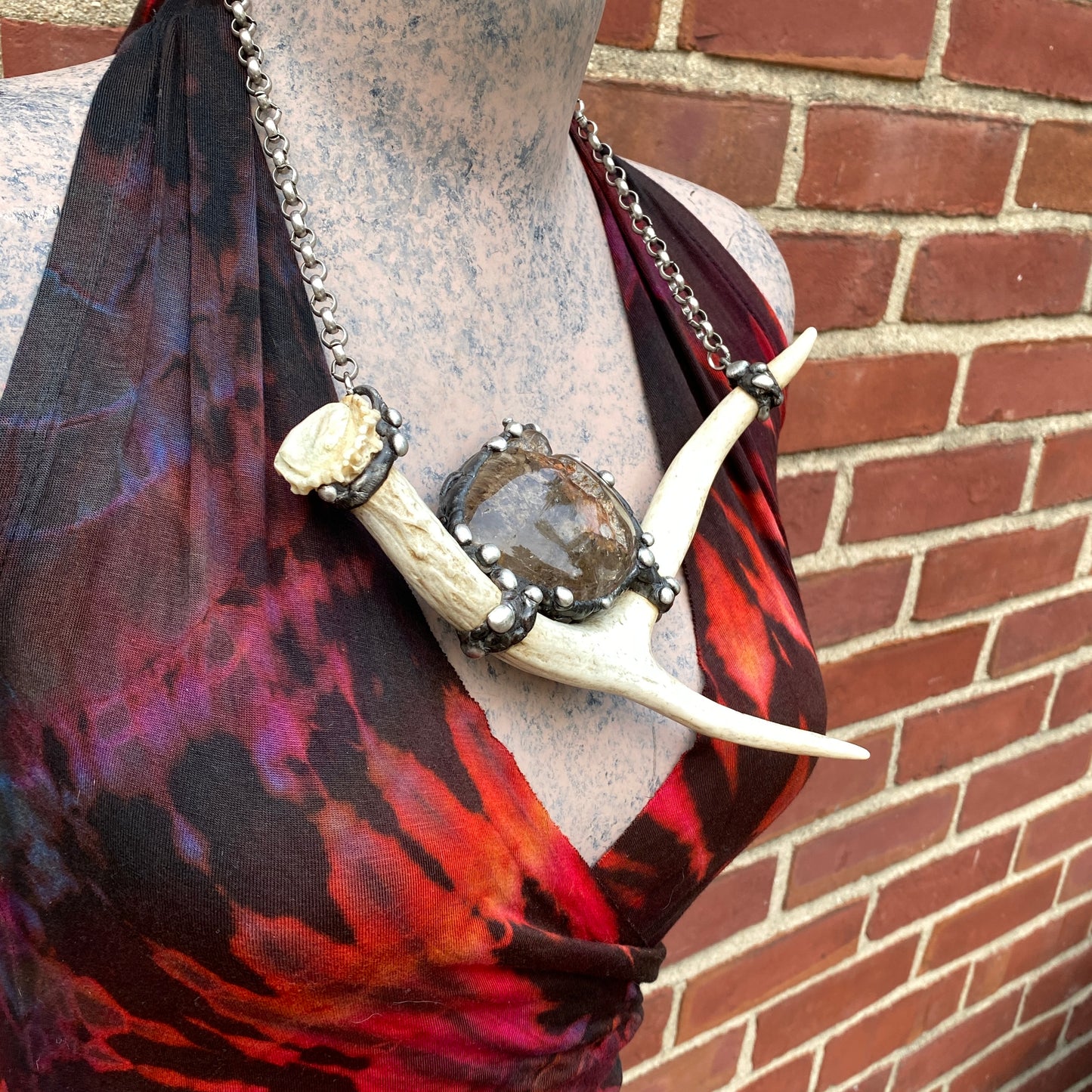Ødjer ~ Antler & Lodolite Garden Quartz Crystal Necklace