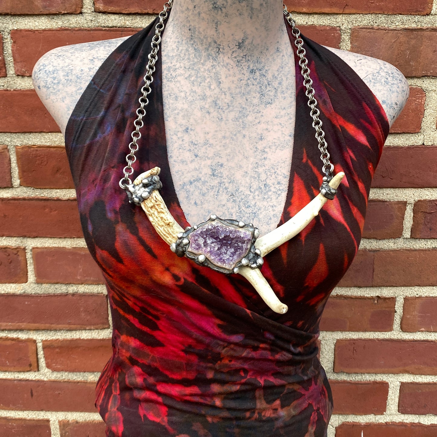 Ødjer ~ Antler & Amethyst Druzy Crystal Necklace